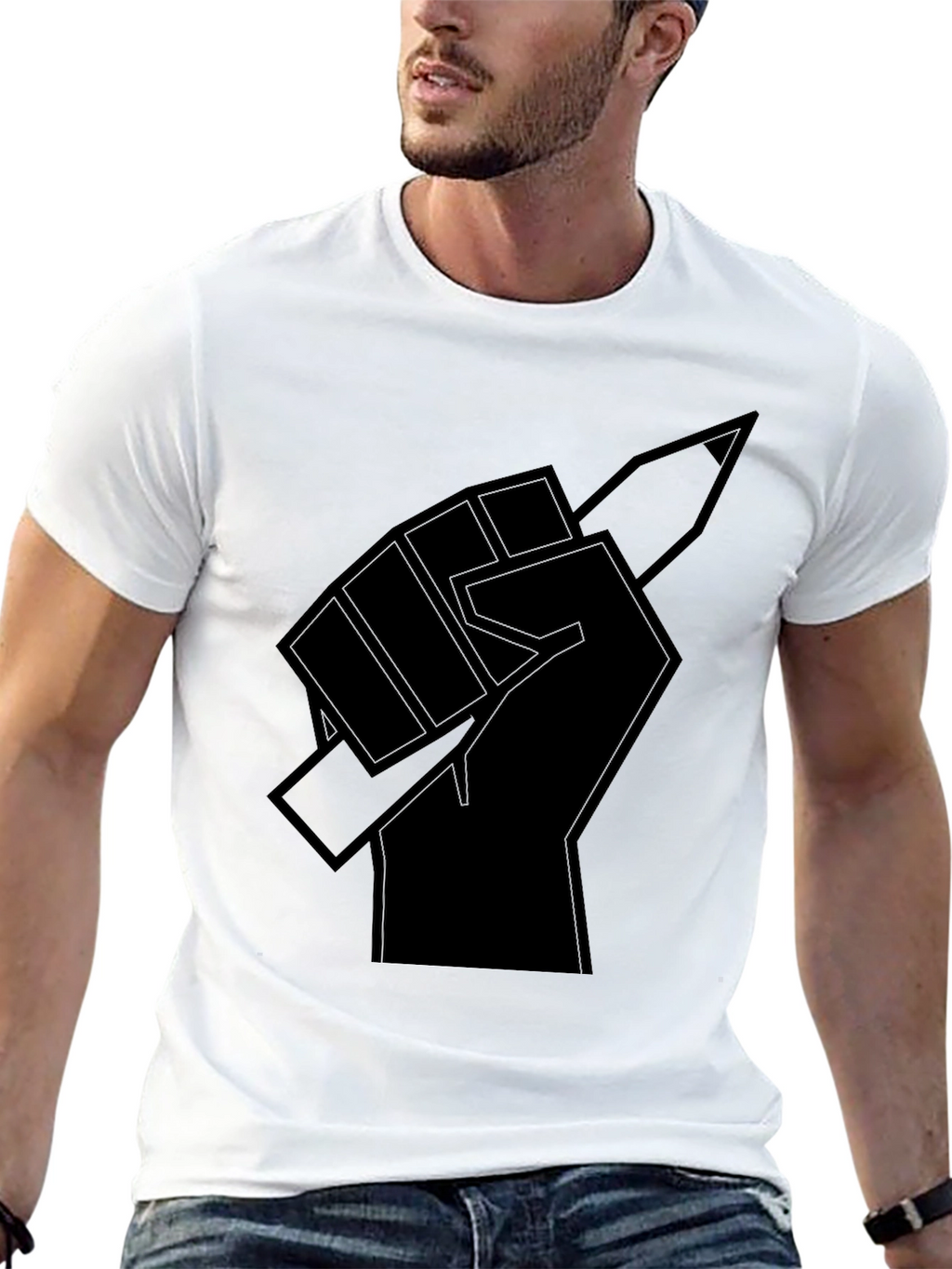 Fist Holding Pencil Graphic T-Shirt - Black