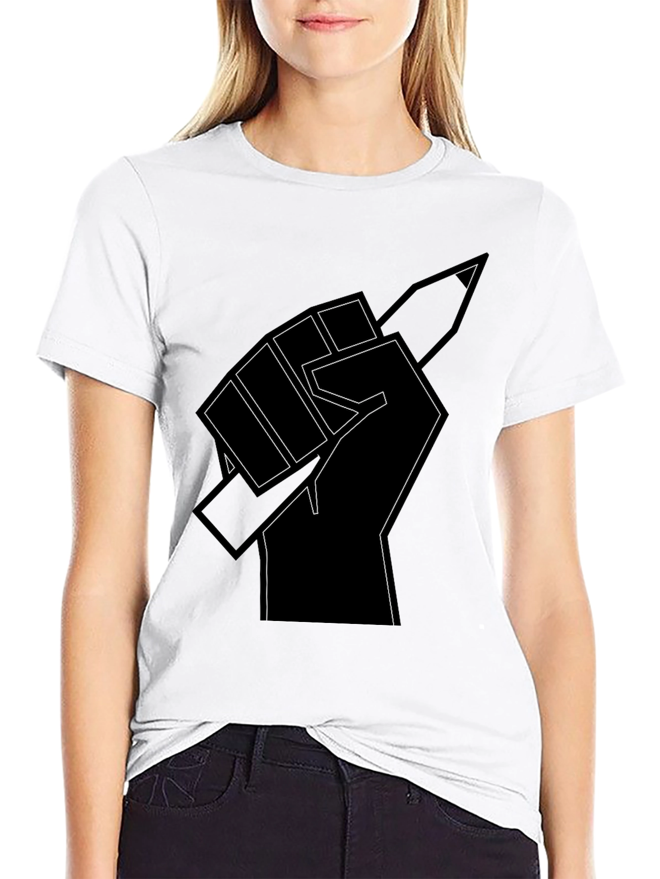 Fist Holding Pencil Graphic T-Shirt - Black