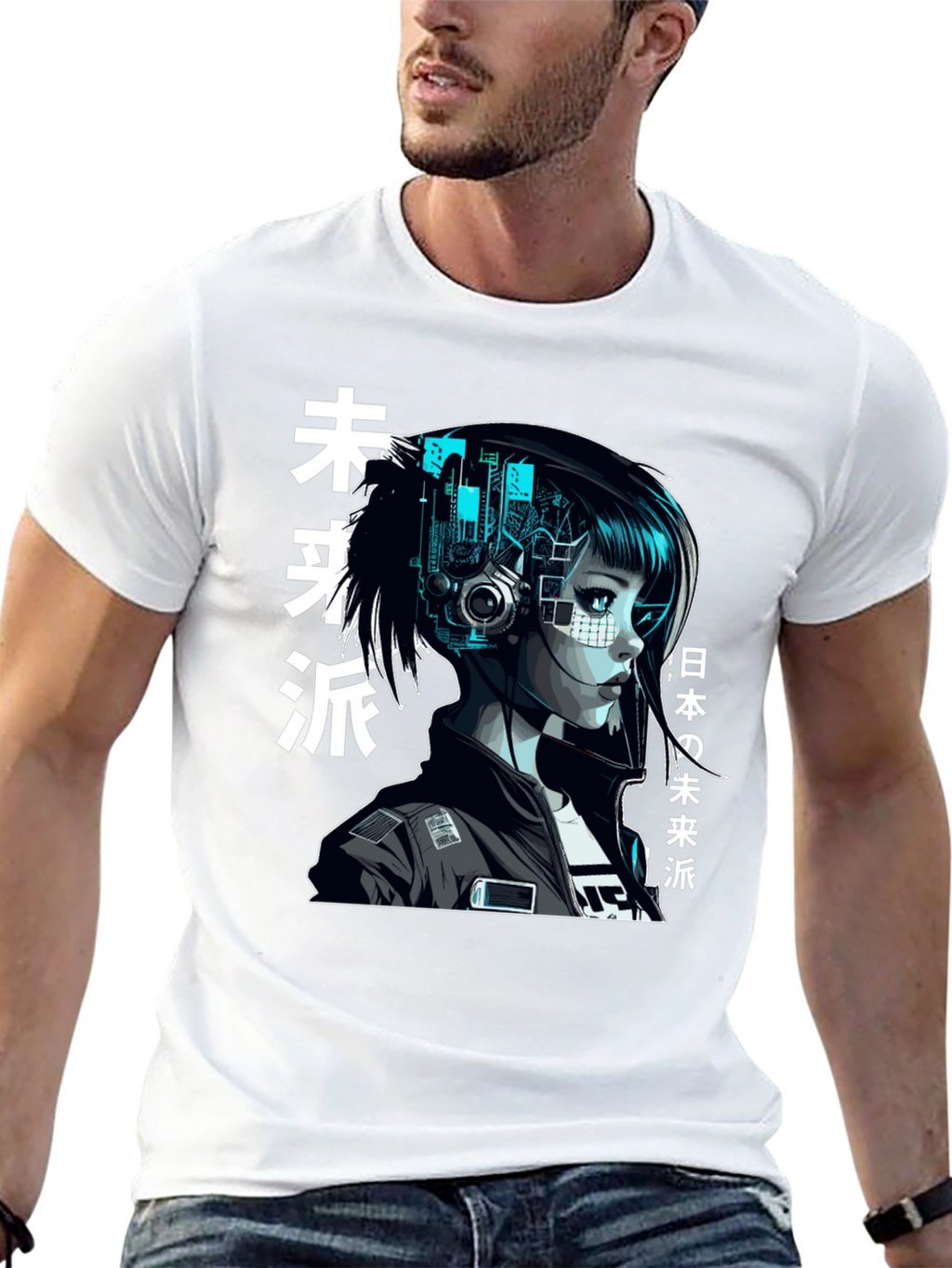 Cyberpunk Girl Graphic Print Black T-Shirt