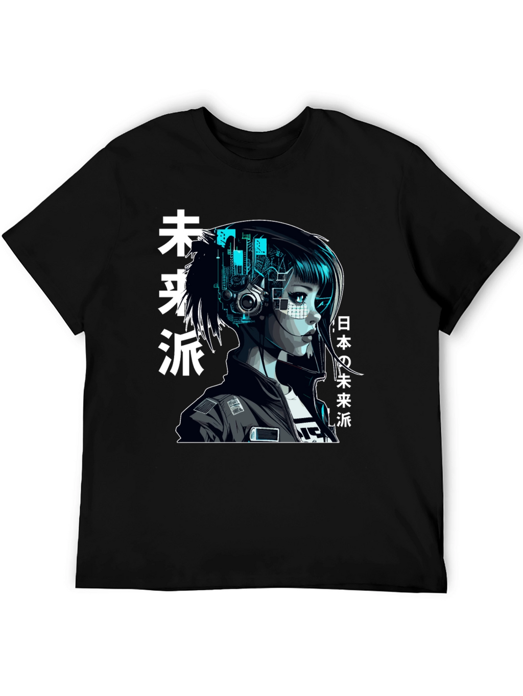 Cyberpunk Girl Graphic Print Black T-Shirt