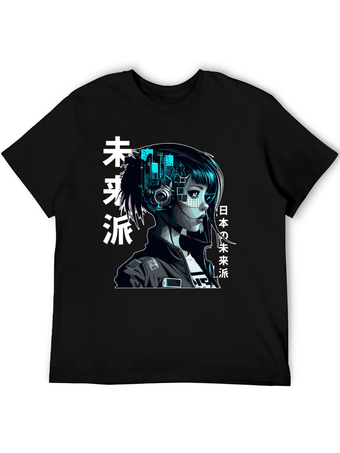 Cyberpunk Girl Graphic Print Black T-Shirt