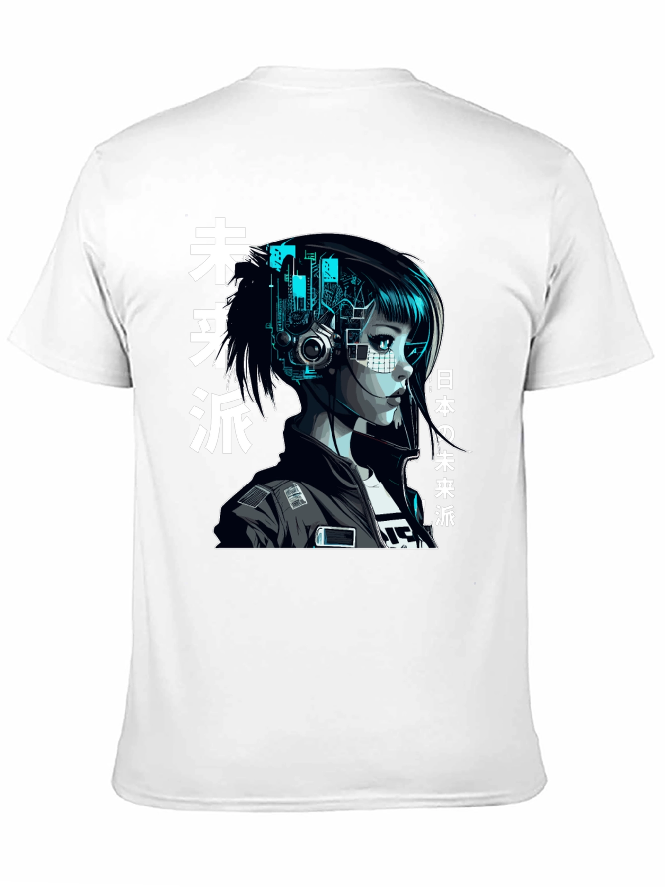 Cyberpunk Girl Graphic Print Black T-Shirt