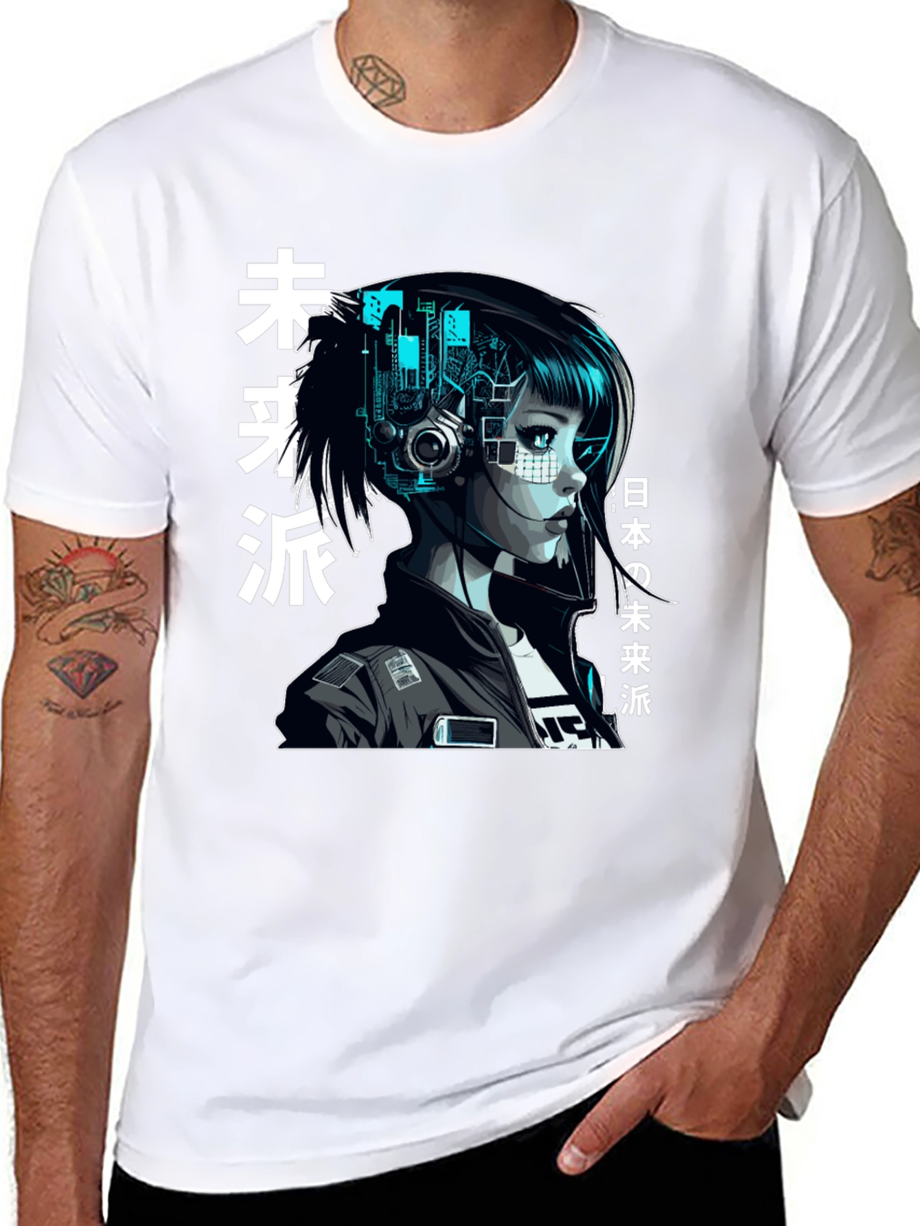 Cyberpunk Girl Graphic Print Black T-Shirt