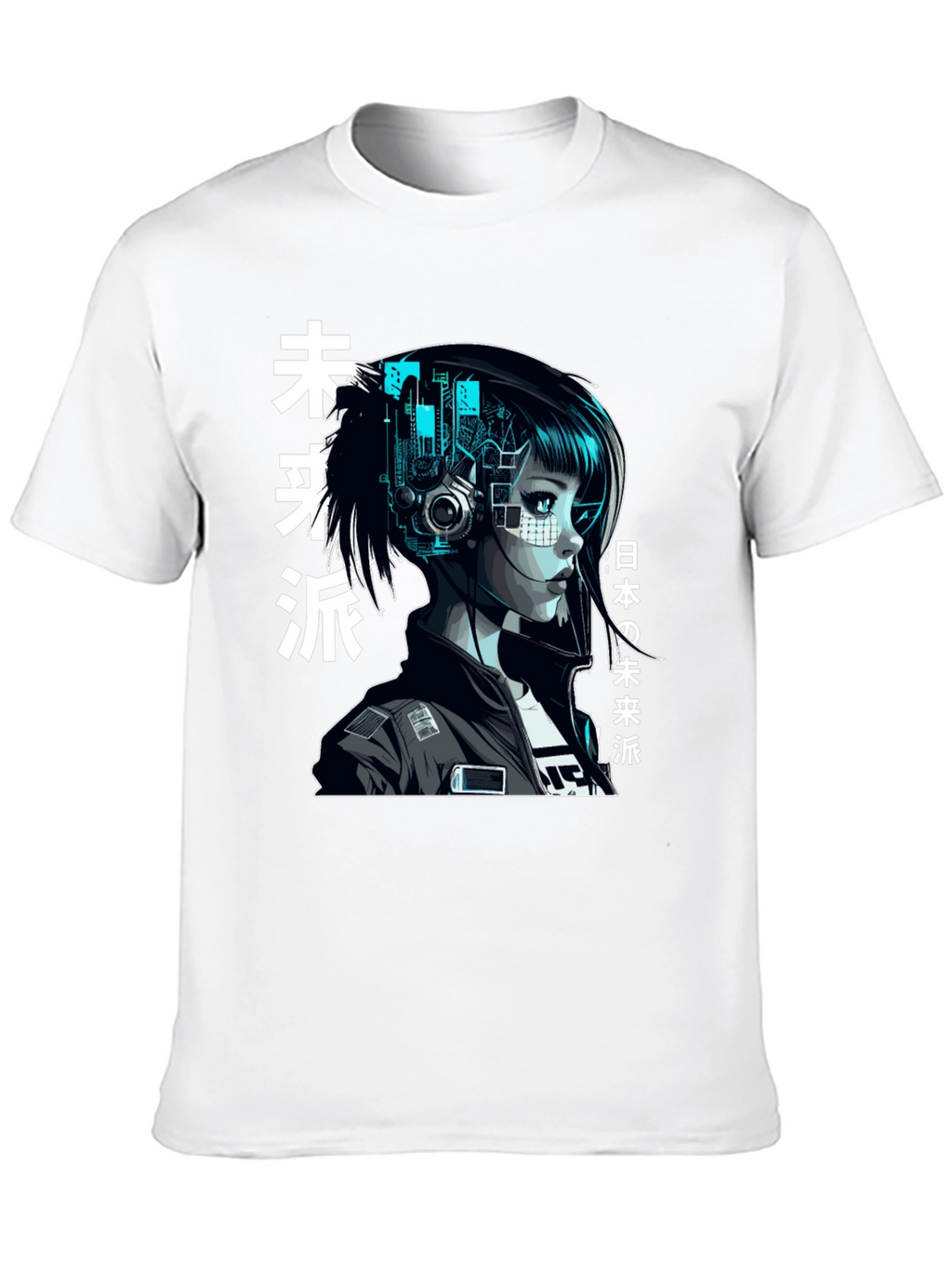 Cyberpunk Girl Graphic Print Black T-Shirt