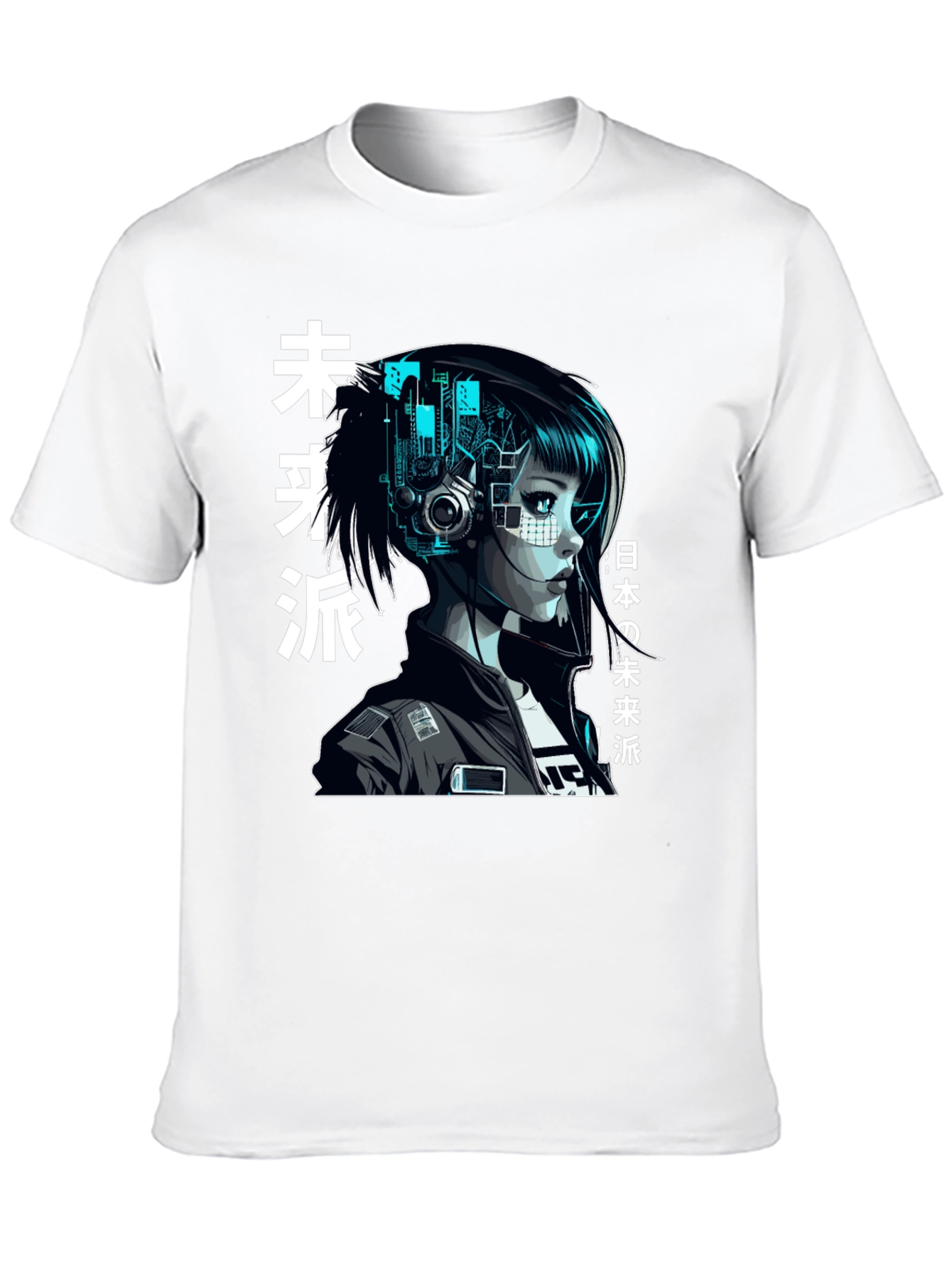 Cyberpunk Girl Graphic Print Black T-Shirt