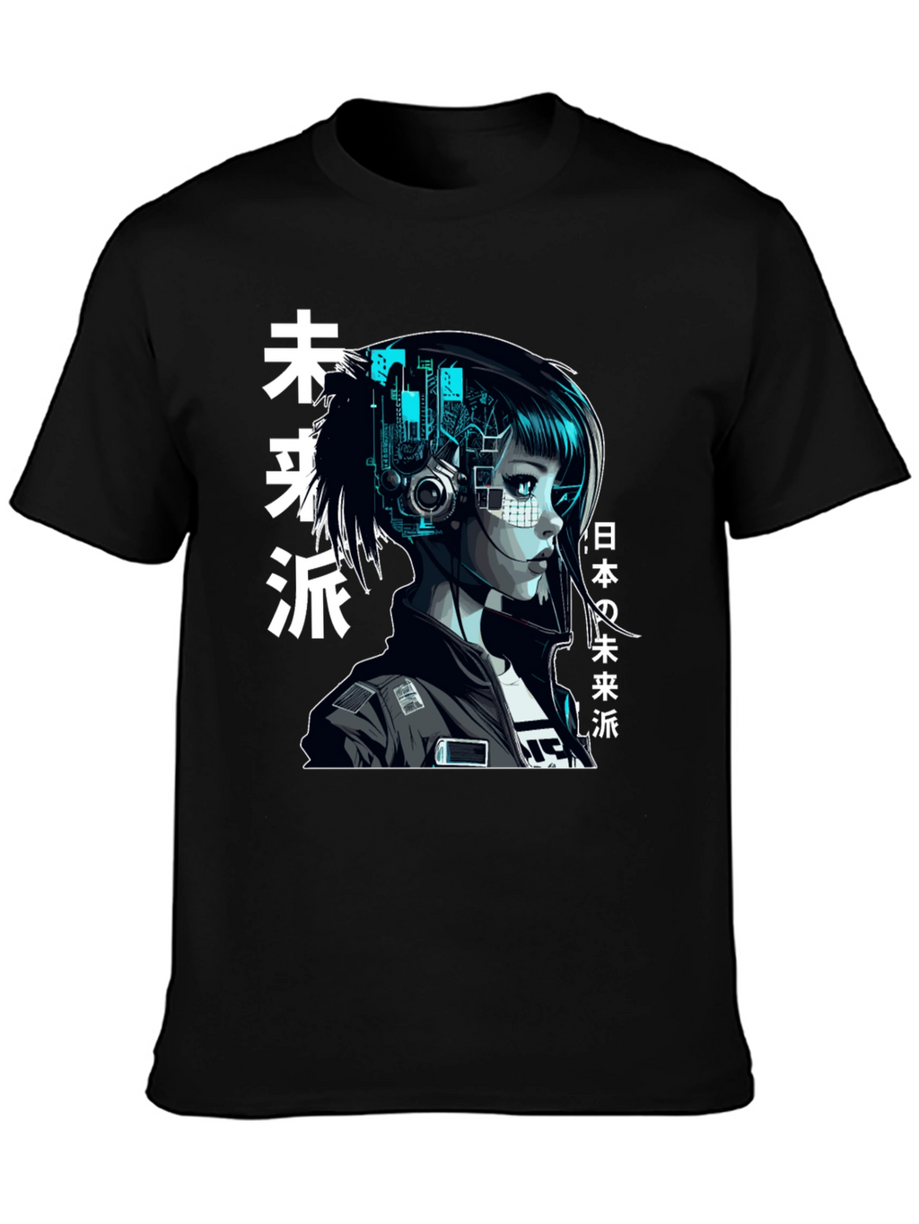 Cyberpunk Girl Graphic Print Black T-Shirt