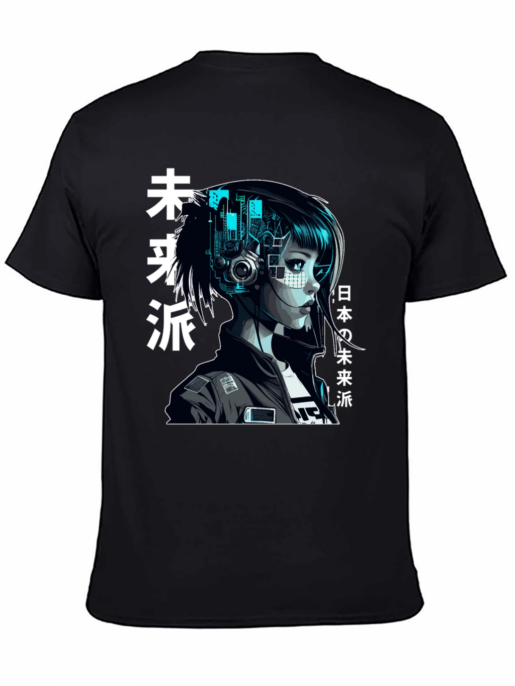 Cyberpunk Girl Graphic Print Black T-Shirt