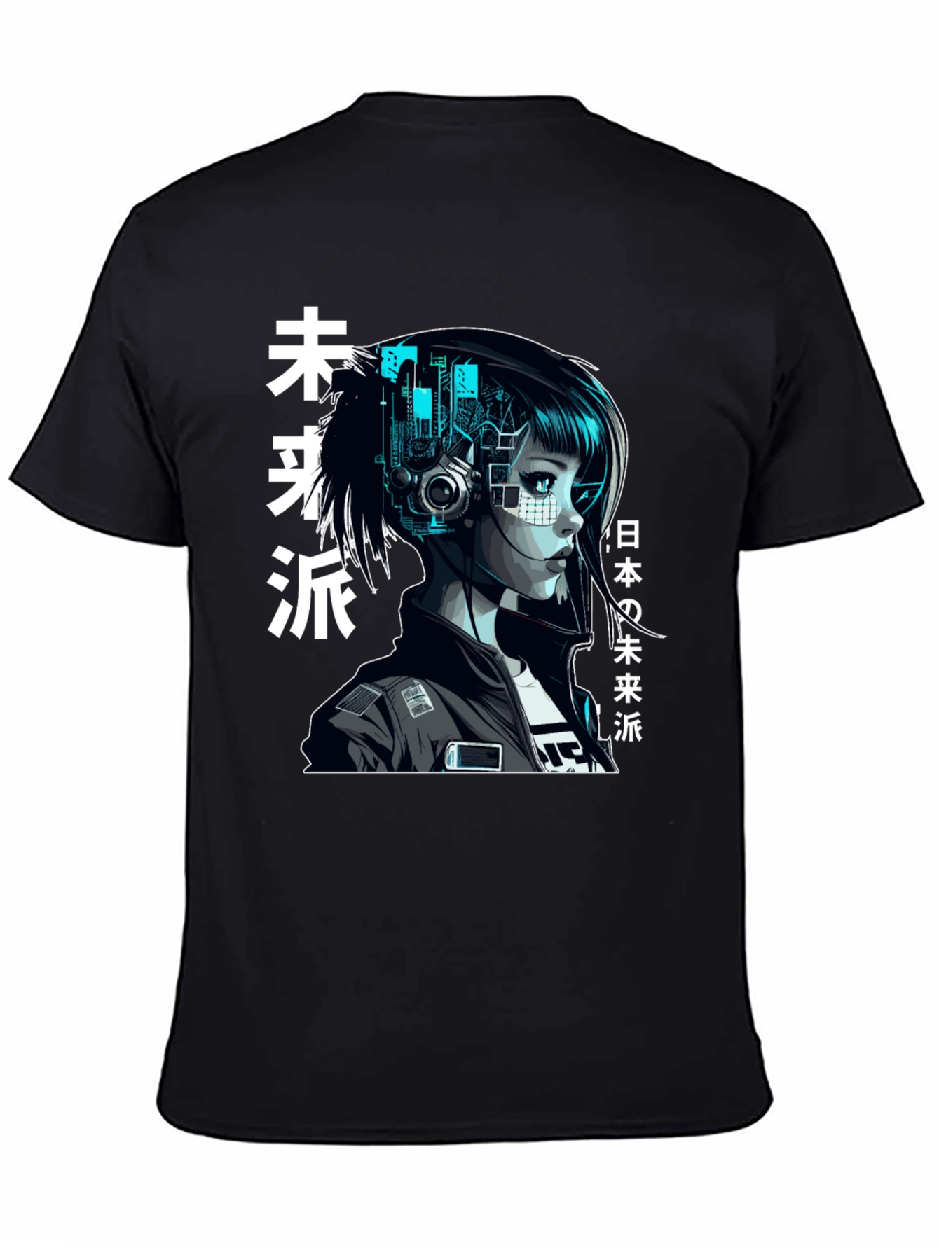 Cyberpunk Girl Graphic Print Black T-Shirt
