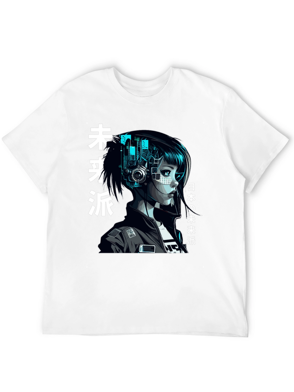 Cyberpunk Girl Graphic Print Black T-Shirt