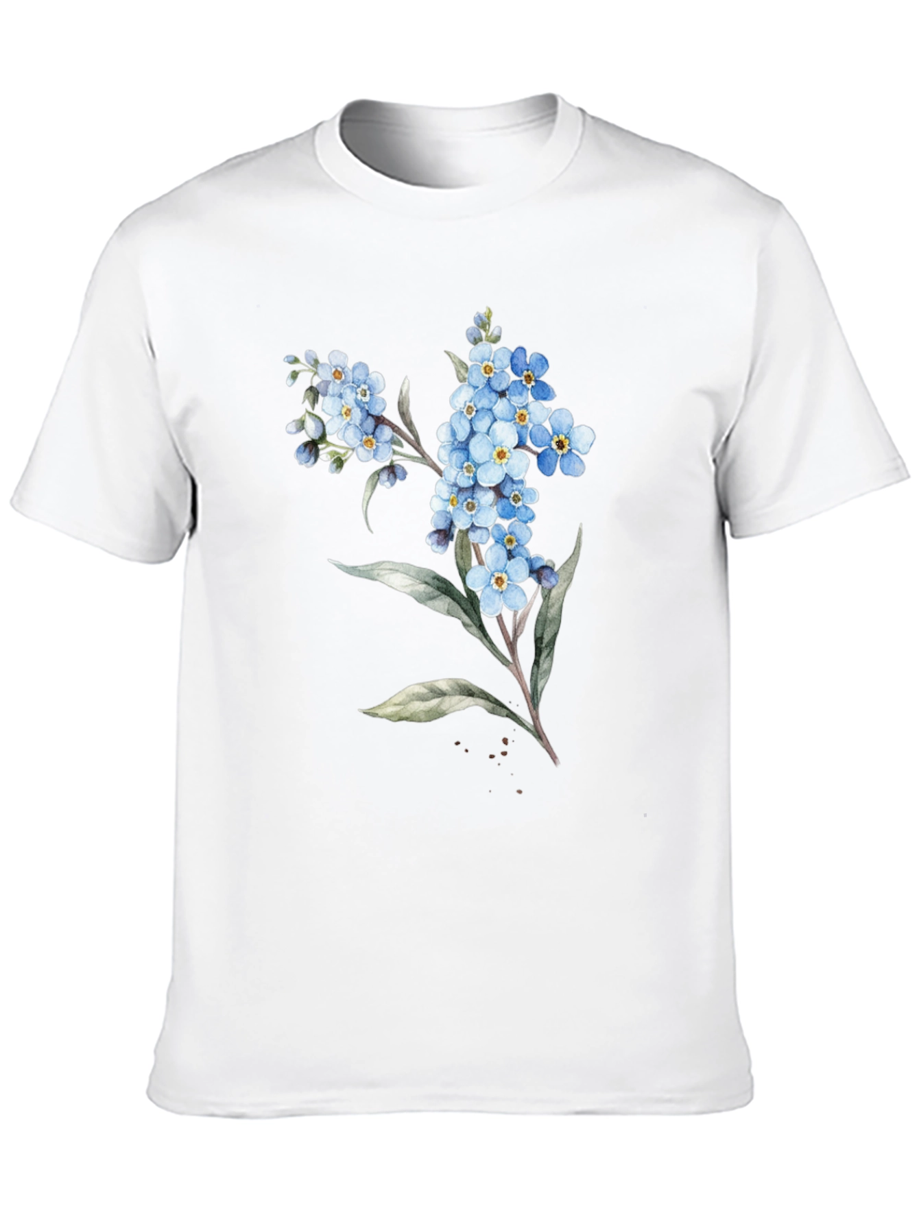 Floral Black T-Shirt - Forget-Me-Not Design