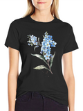 Floral Black T-Shirt - Forget-Me-Not Design
