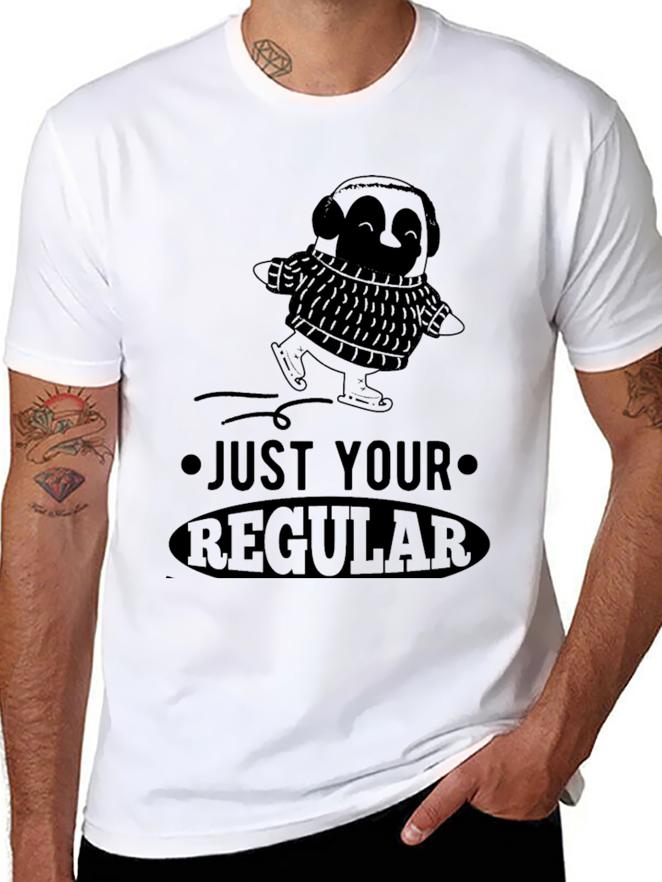 Just Your Regular Skater Penguin Black T-Shirt