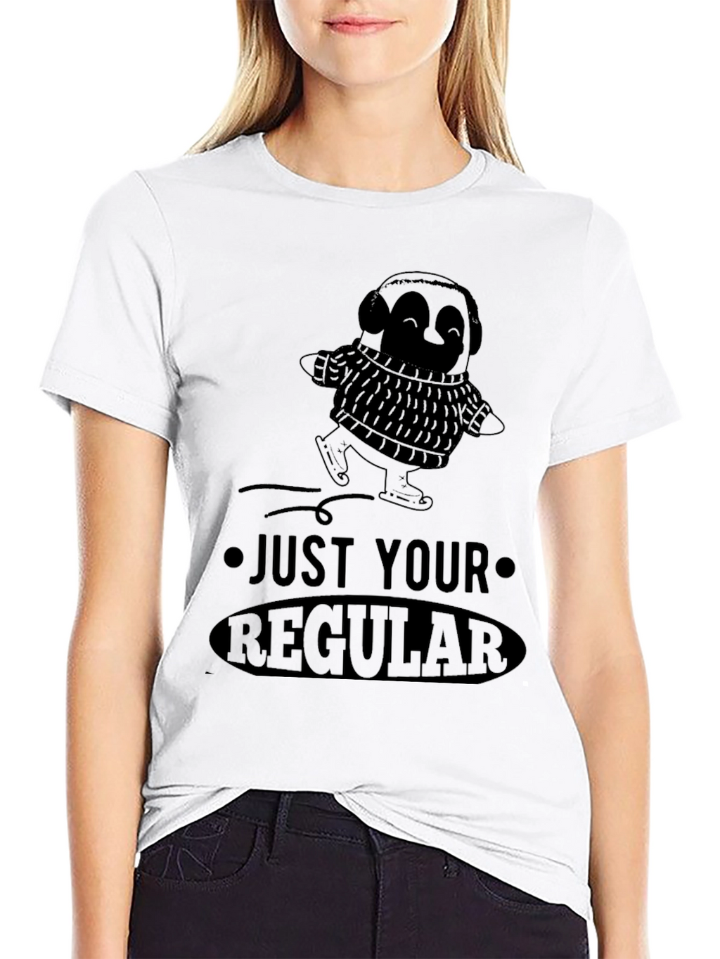 Just Your Regular Skater Penguin Black T-Shirt