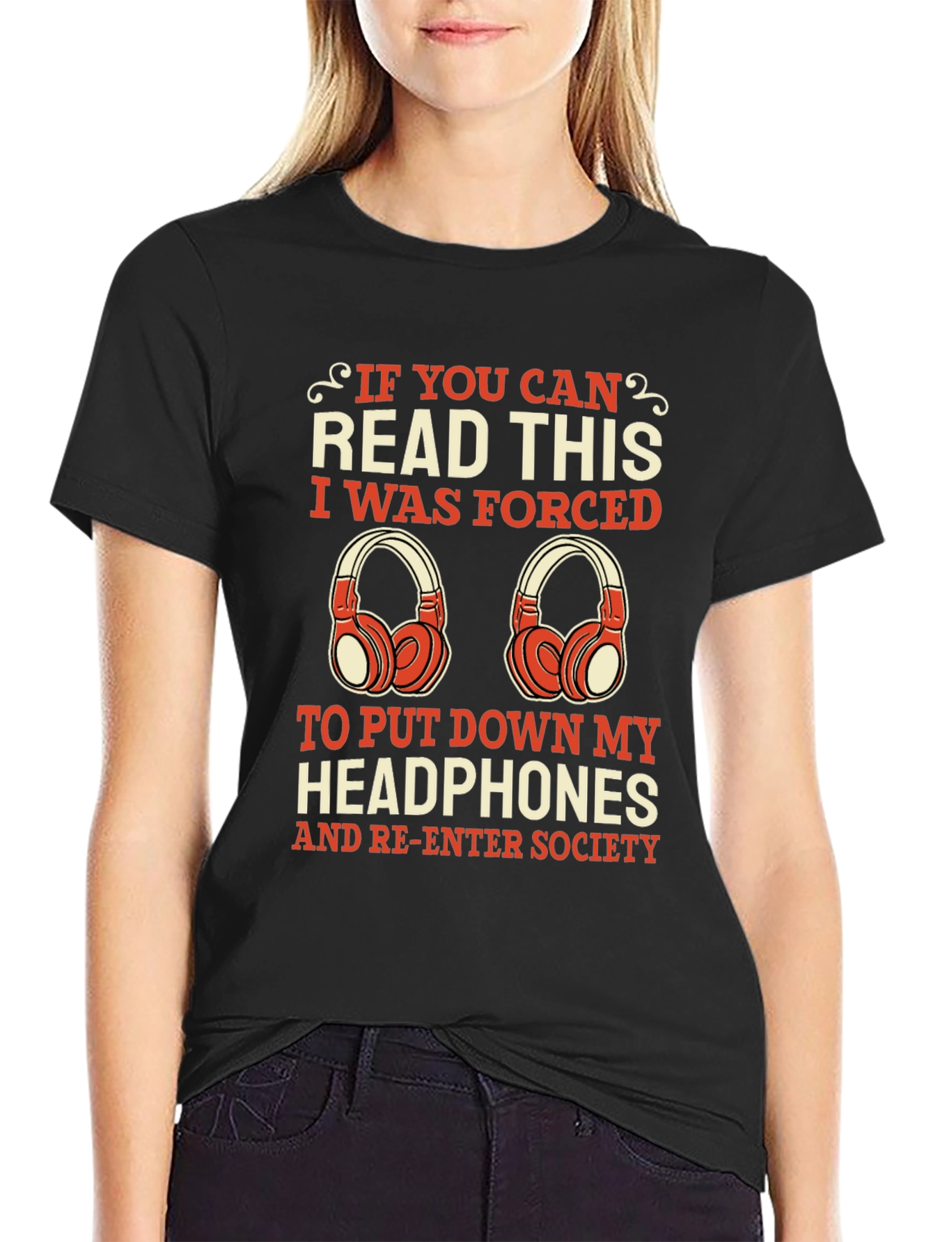 Funny Headphone Lover Tee - Forced to Socialize!