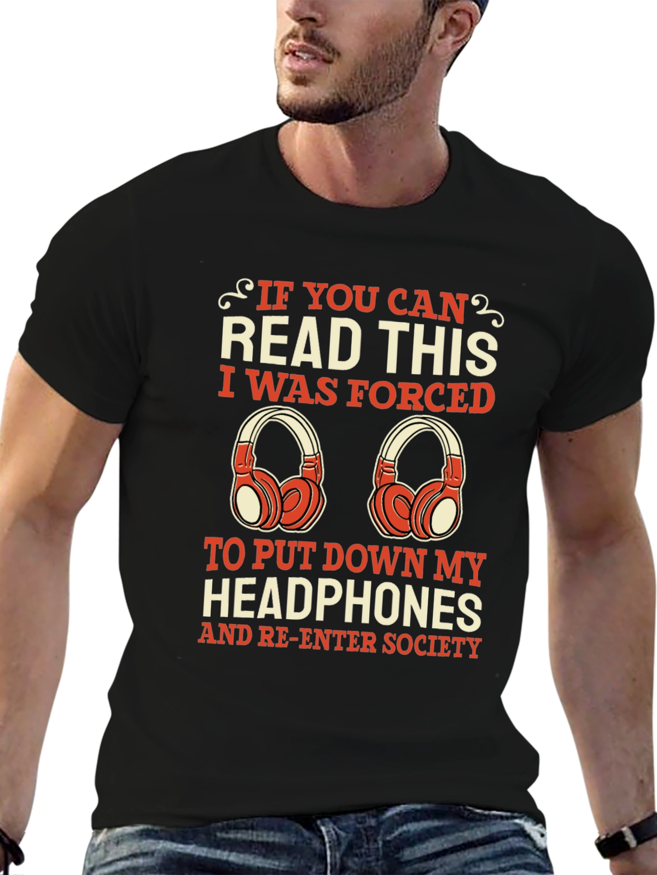 Funny Headphone Lover Tee - Forced to Socialize!
