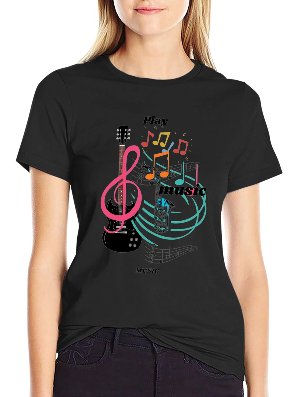 Play Music Graphic T-Shirt - Stylish Black Tee
