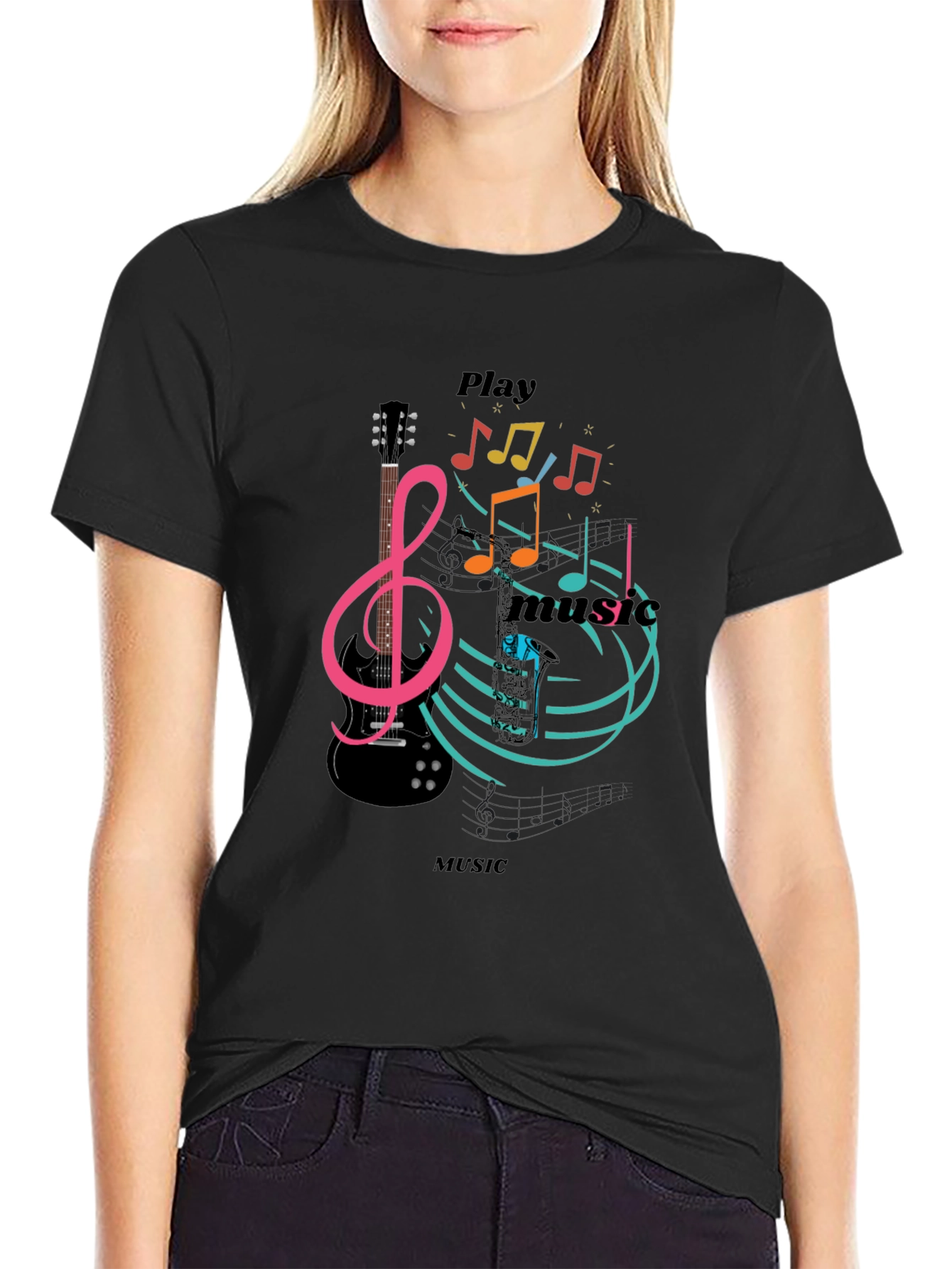 Play Music Graphic T-Shirt - Stylish Black Tee