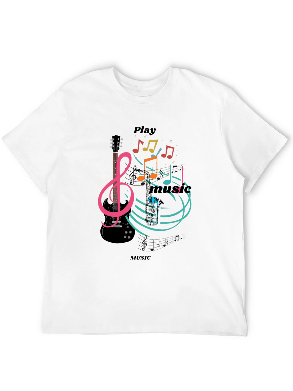 Play Music Graphic T-Shirt - Stylish Black Tee