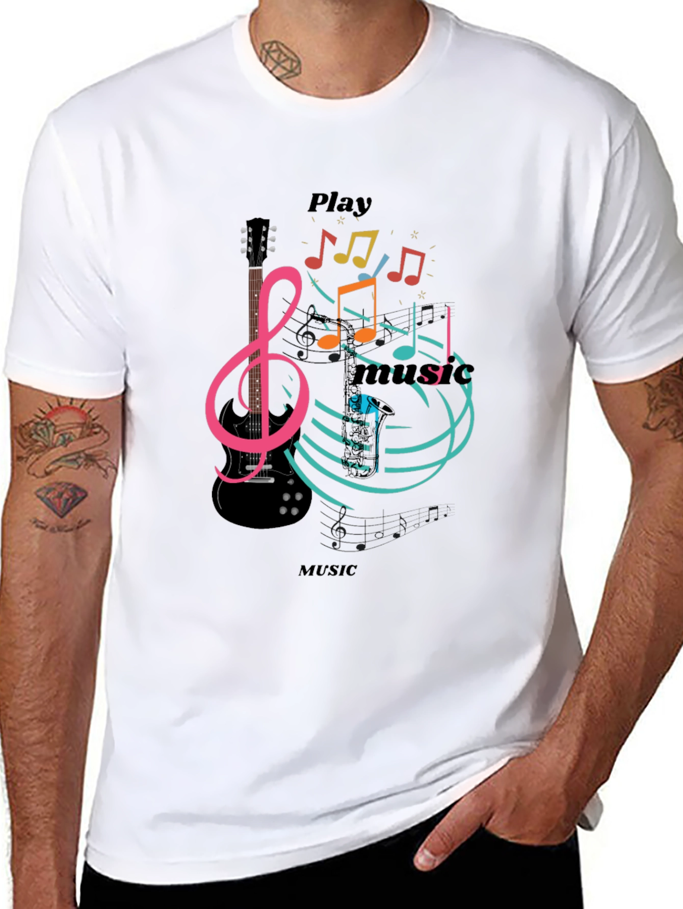 Play Music Graphic T-Shirt - Stylish Black Tee