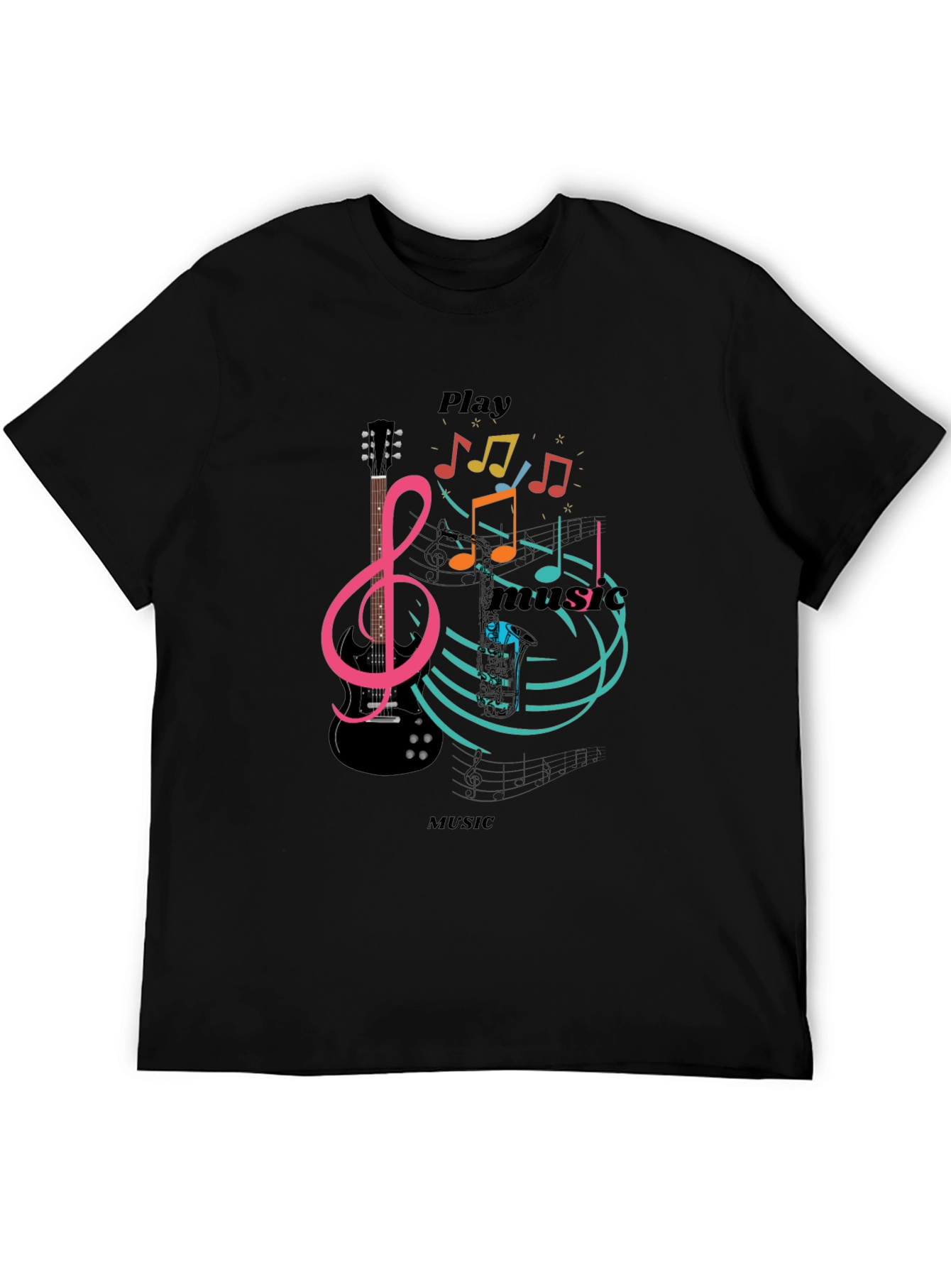 Play Music Graphic T-Shirt - Stylish Black Tee