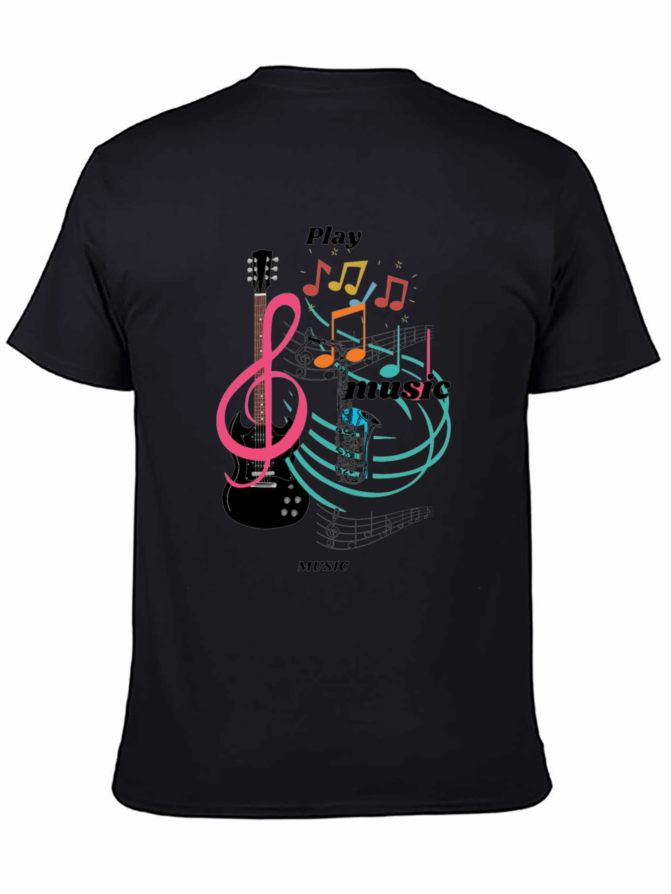 Play Music Graphic T-Shirt - Stylish Black Tee