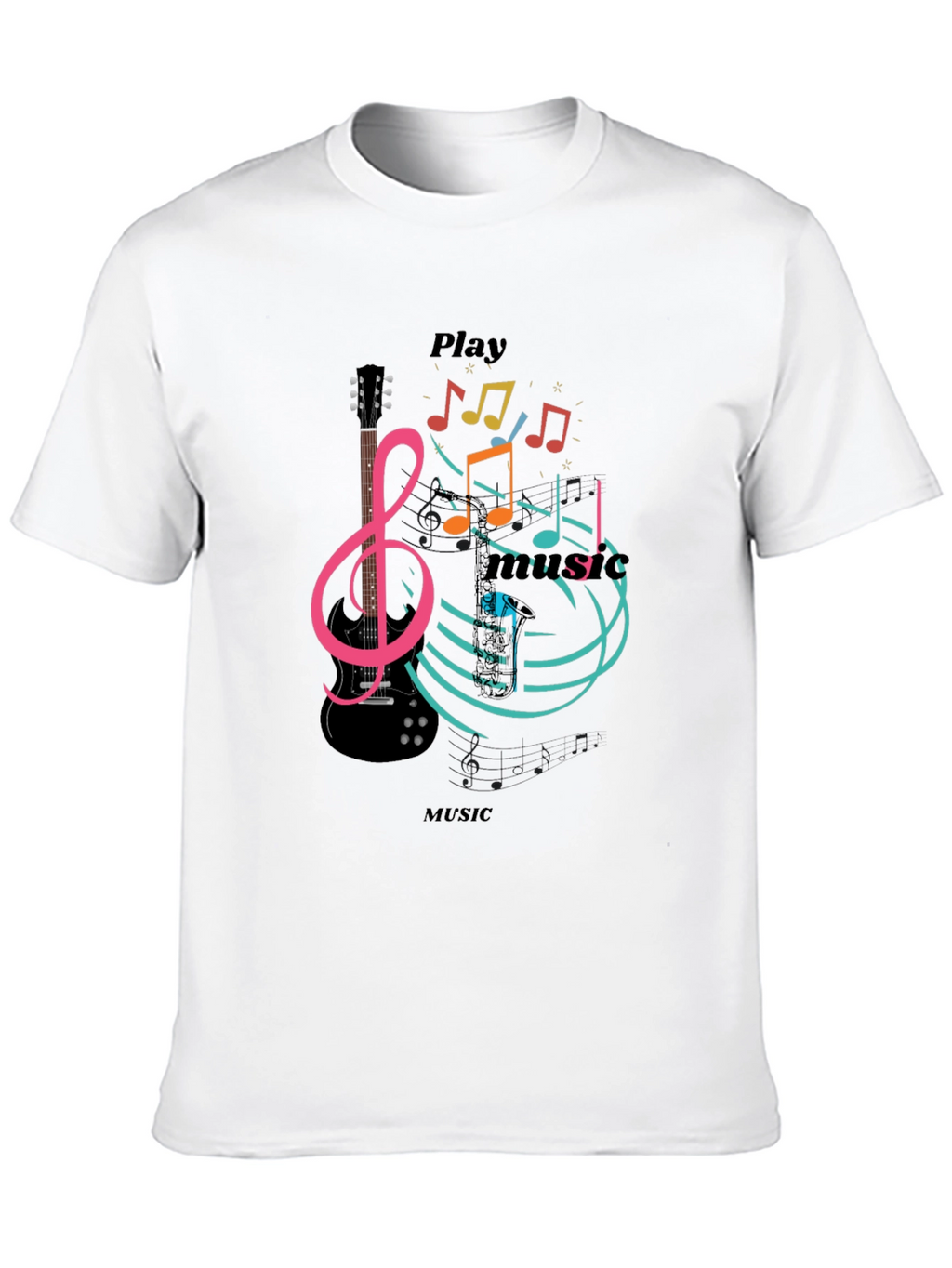 Play Music Graphic T-Shirt - Stylish Black Tee