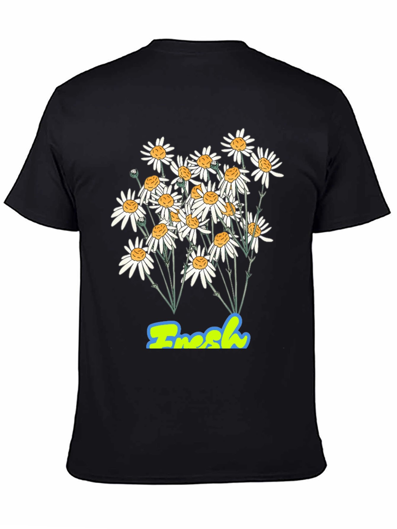 Fresh Daisy Graphic Print Black T-Shirt