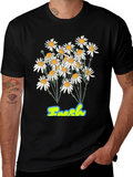 Fresh Daisy Graphic Print Black T-Shirt