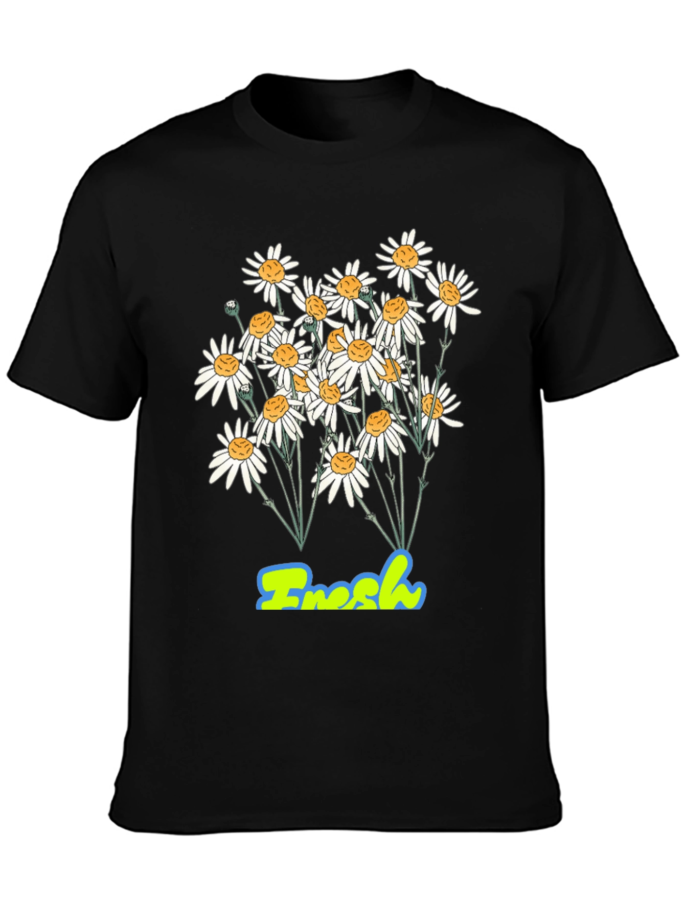 Fresh Daisy Graphic Print Black T-Shirt