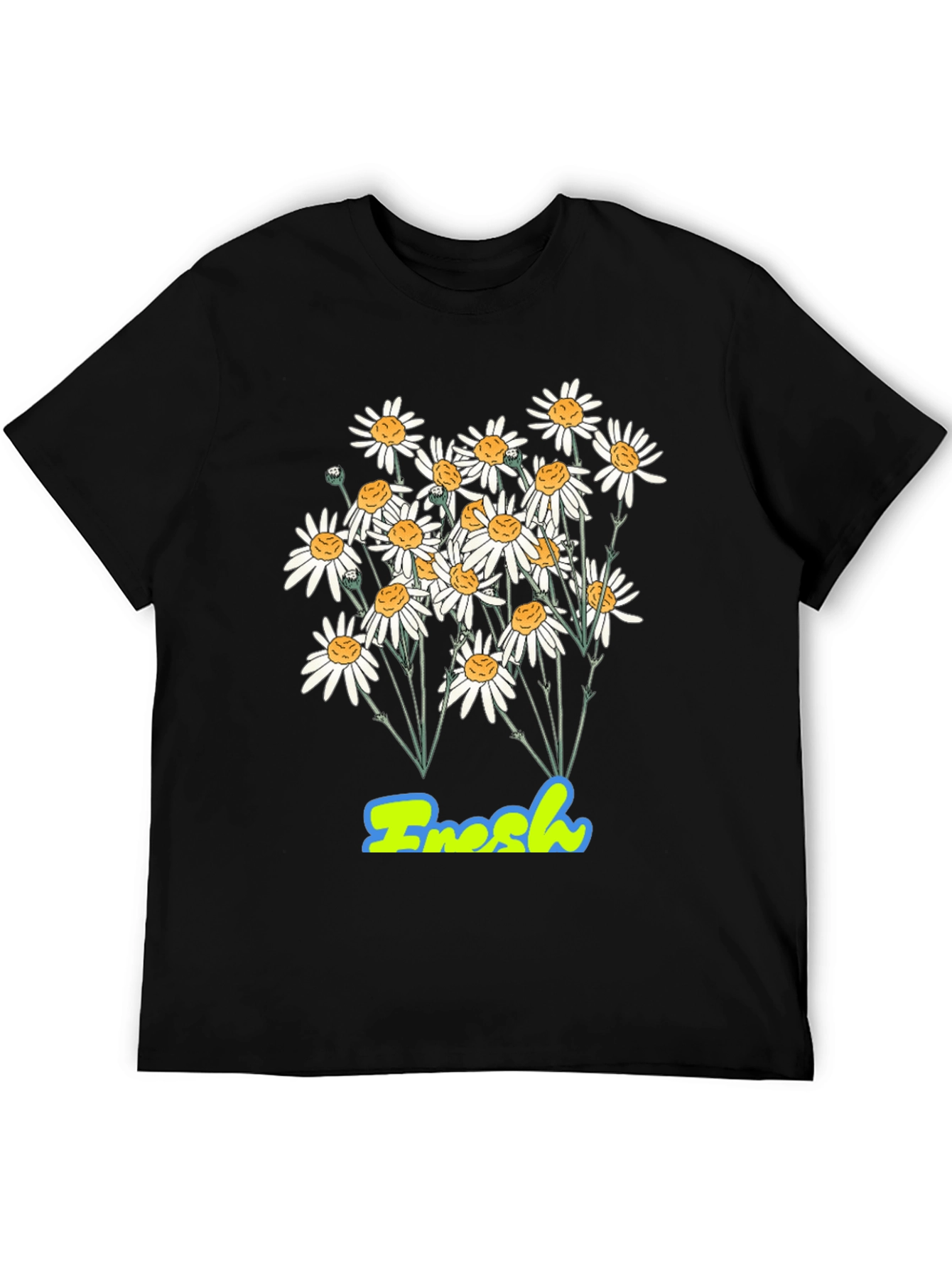 Fresh Daisy Graphic Print Black T-Shirt