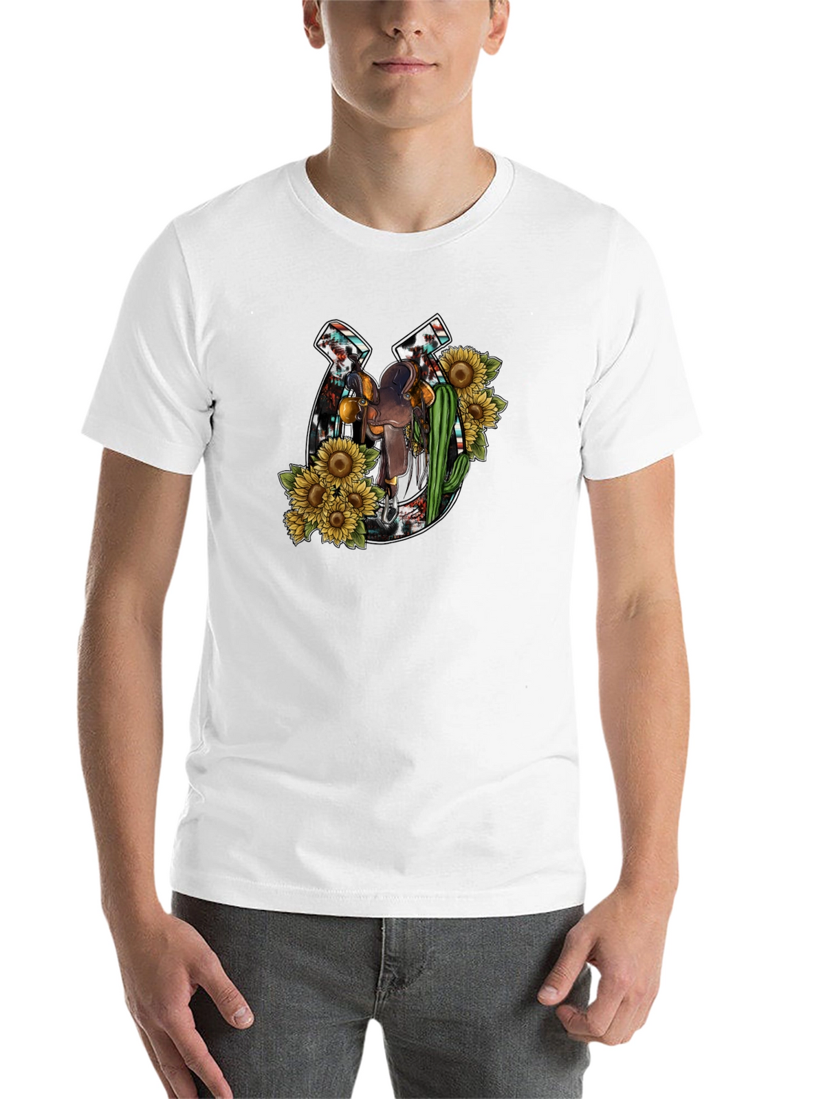 Rustic Horseshoe & Saddle Sunflower Graphic Tee