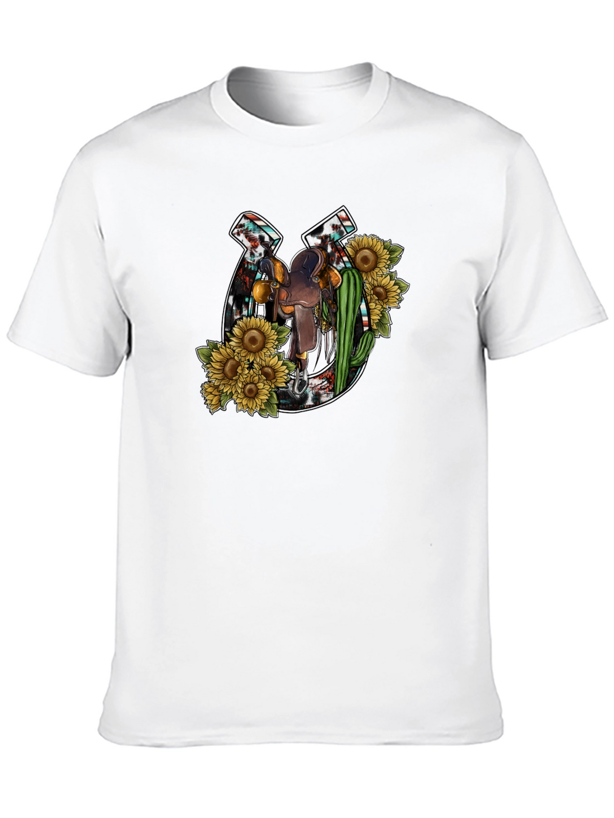 Rustic Horseshoe & Saddle Sunflower Graphic Tee