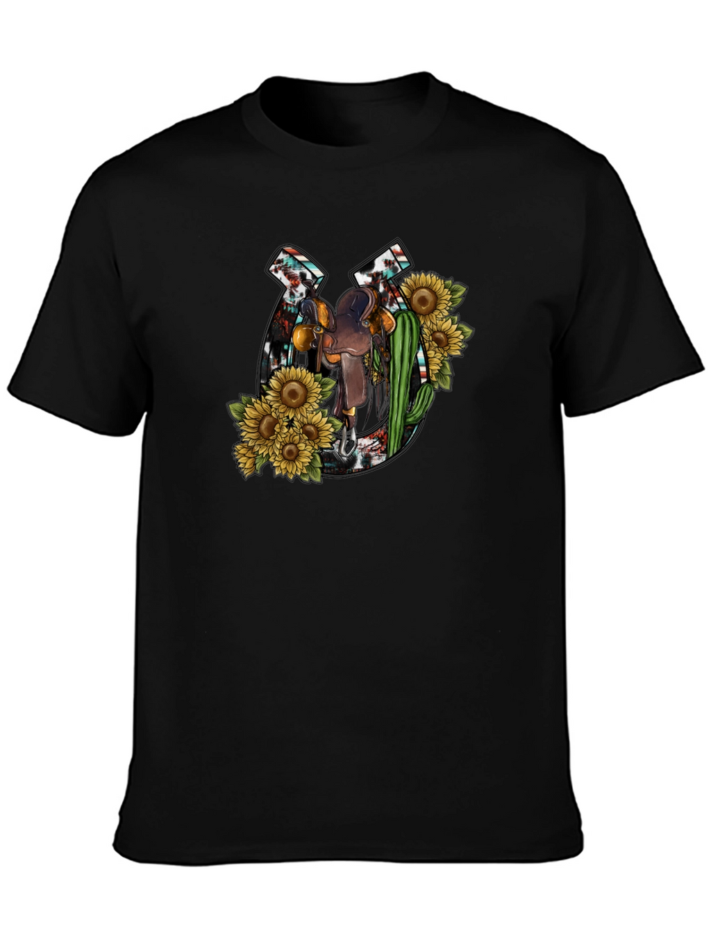 Rustic Horseshoe & Saddle Sunflower Graphic Tee