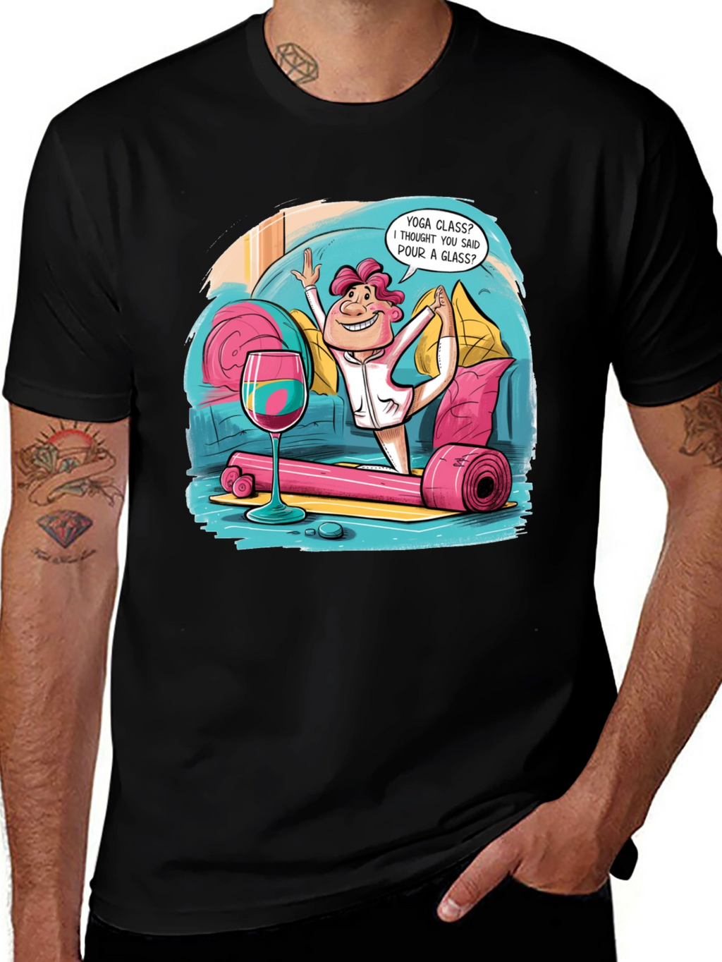 Yoga & Wine Funny T-Shirt