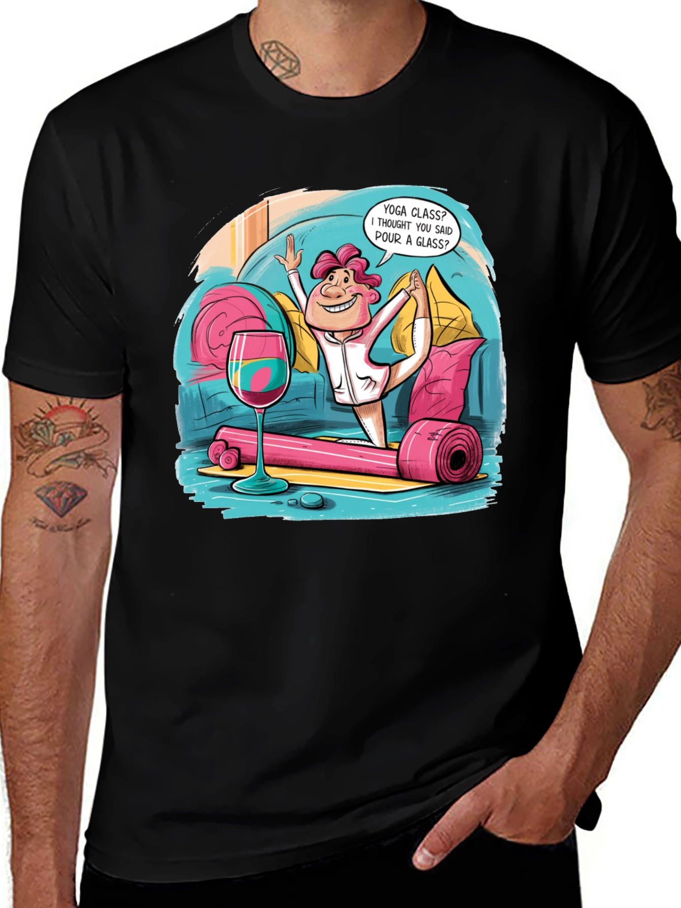 Yoga & Wine Funny T-Shirt
