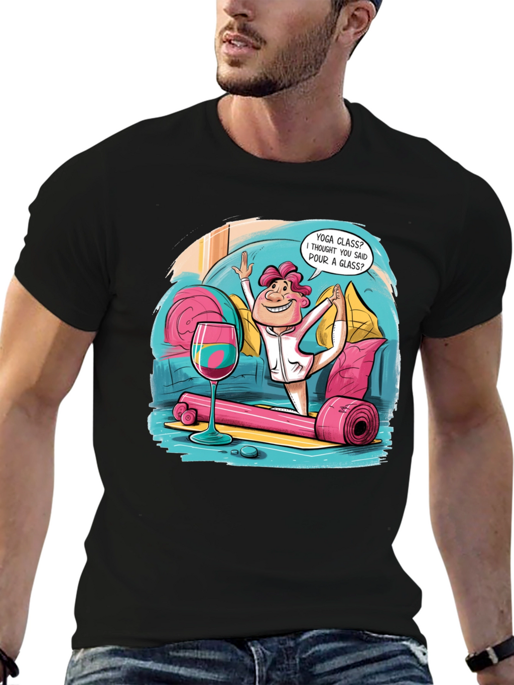 Yoga & Wine Funny T-Shirt