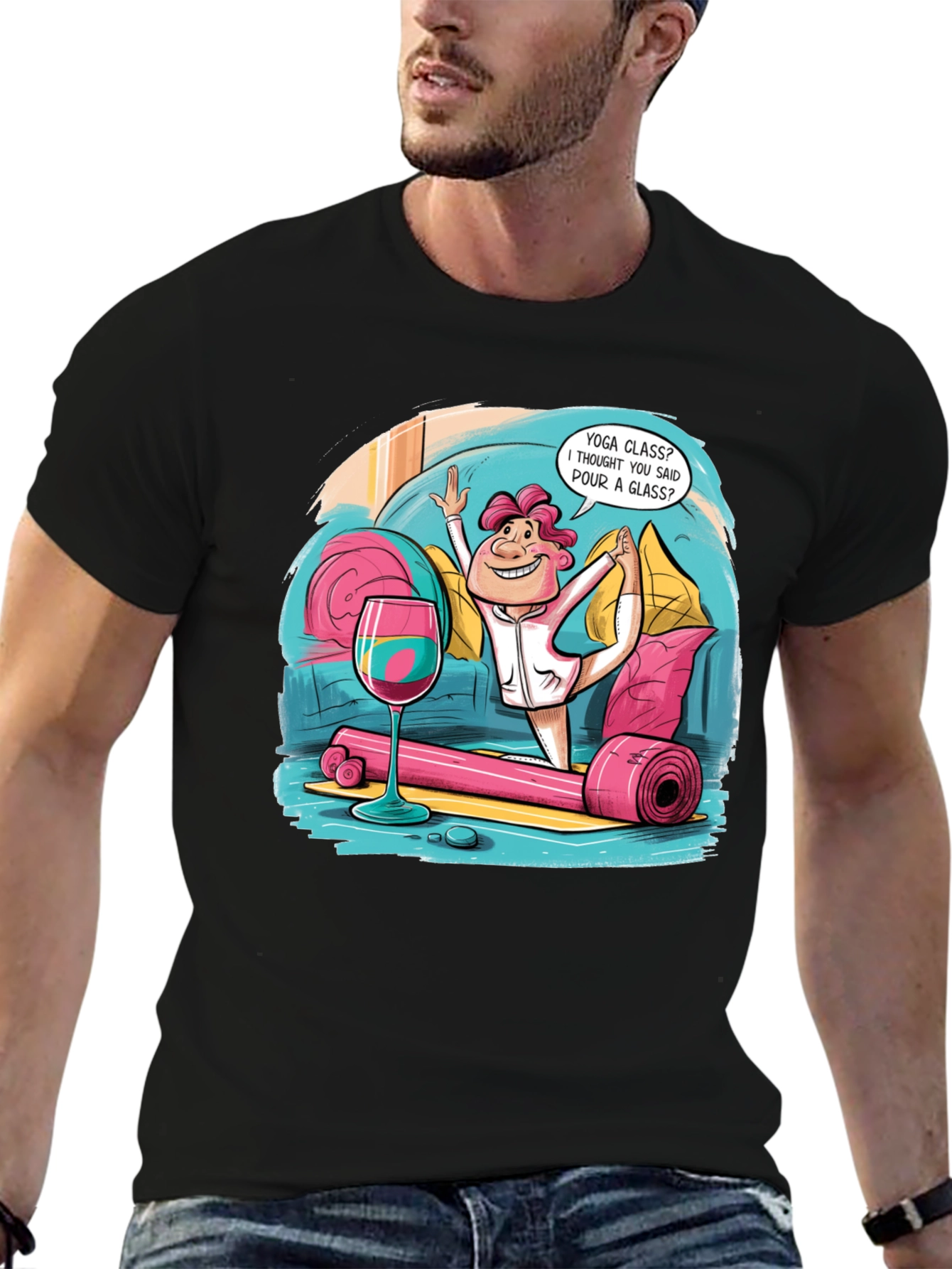 Yoga & Wine Funny T-Shirt