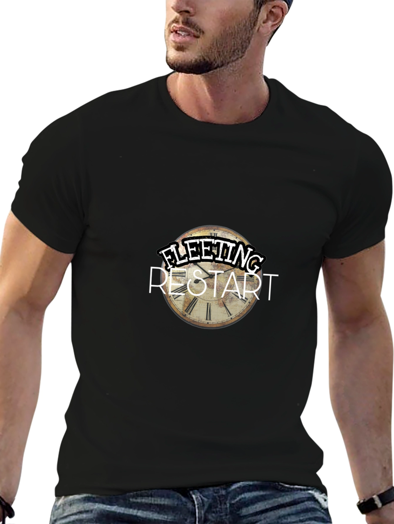 Fleeting Restart Graphic Print Black T-Shirt