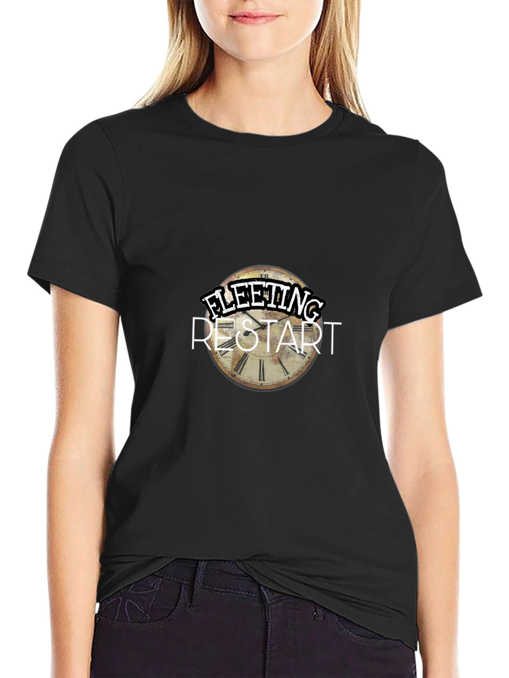 Fleeting Restart Graphic Print Black T-Shirt