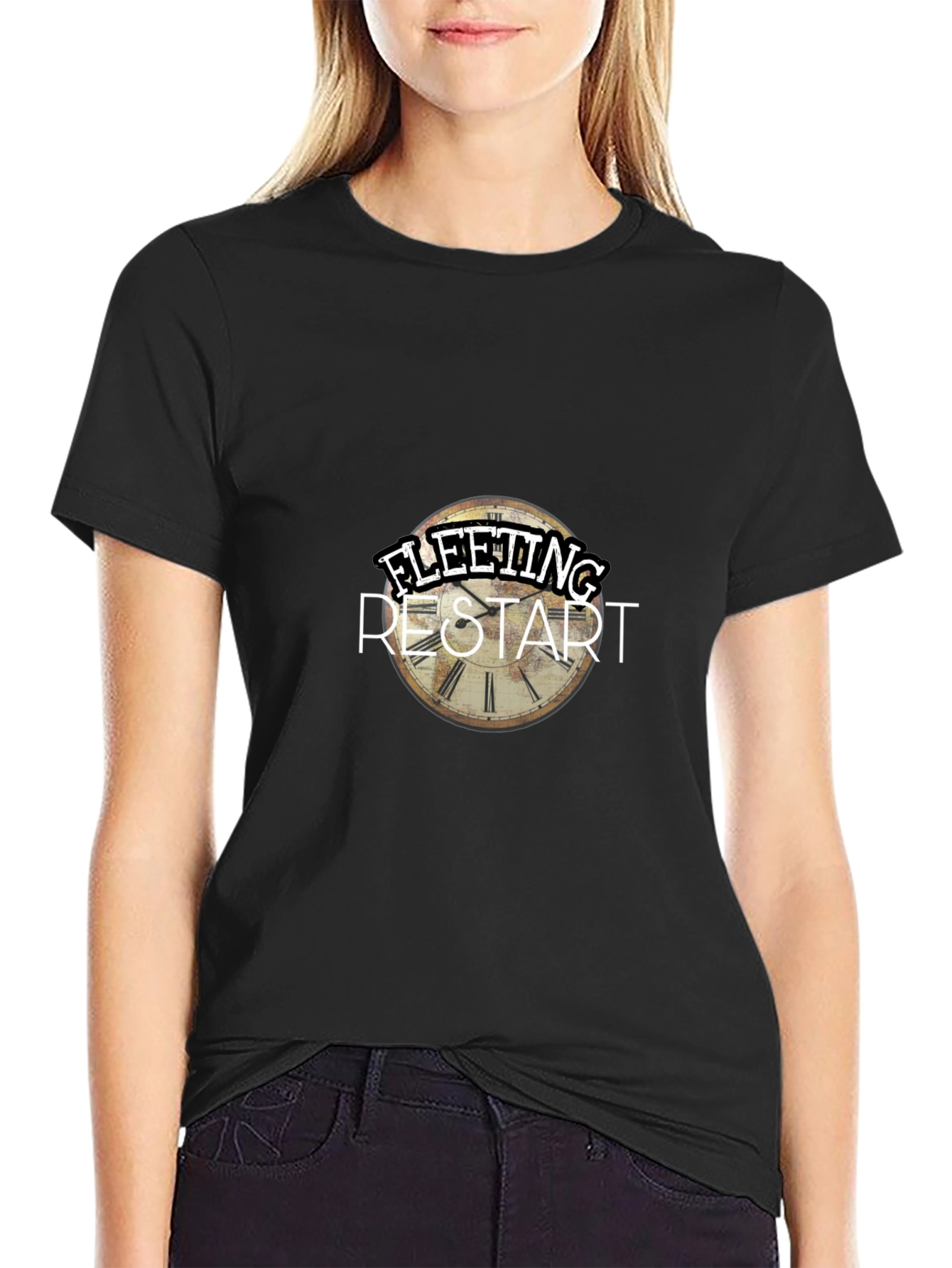 Fleeting Restart Graphic Print Black T-Shirt