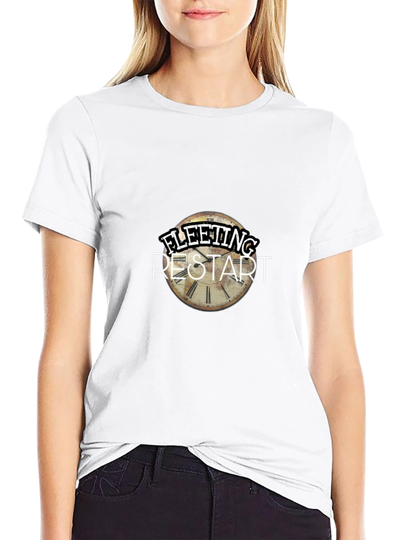 Fleeting Restart Graphic Print Black T-Shirt