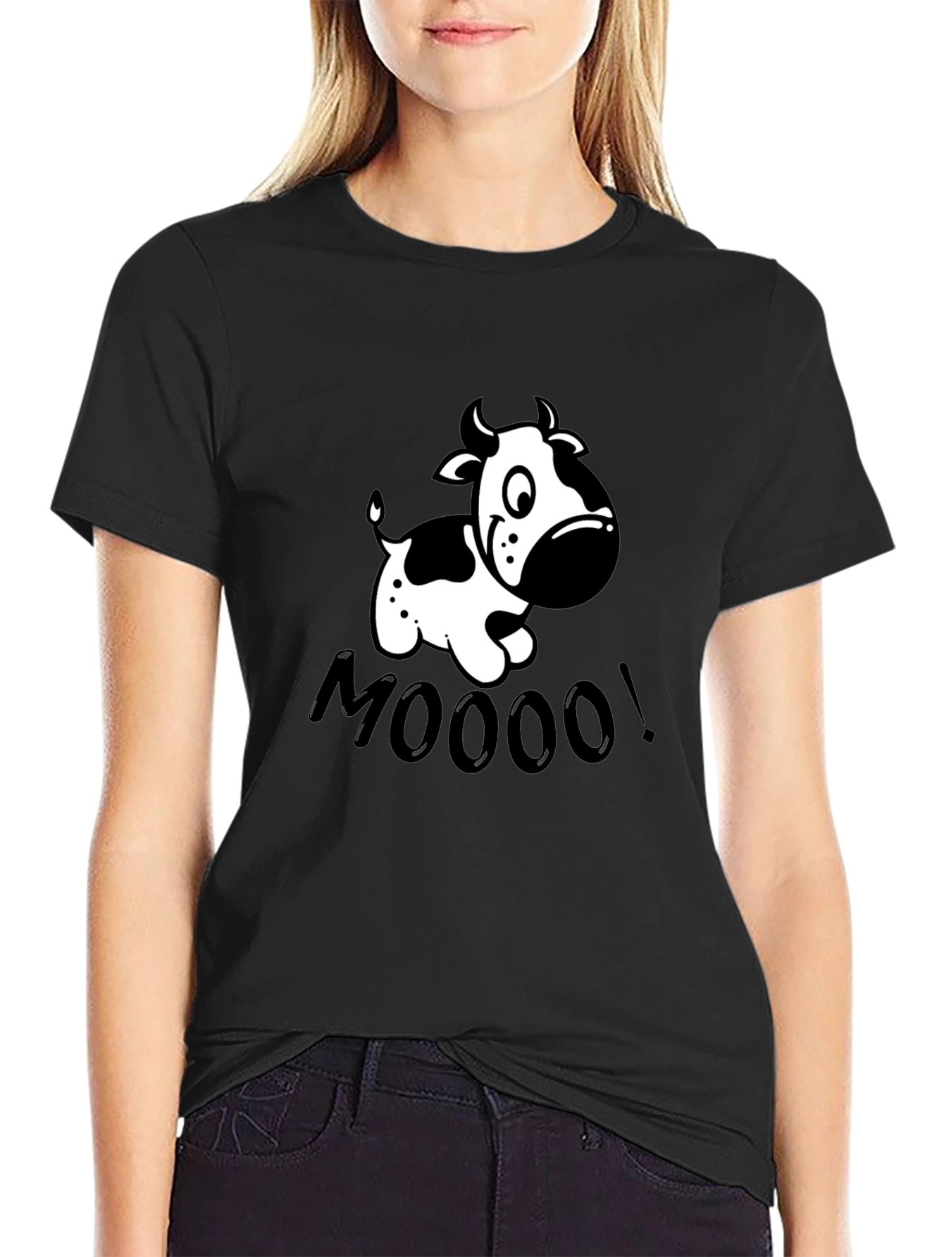 Funny Cow MOOO! Graphic T-Shirt - Black