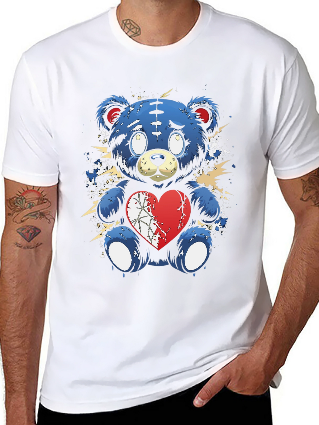 Broken Heart Teddy Bear Graphic Tee - Black