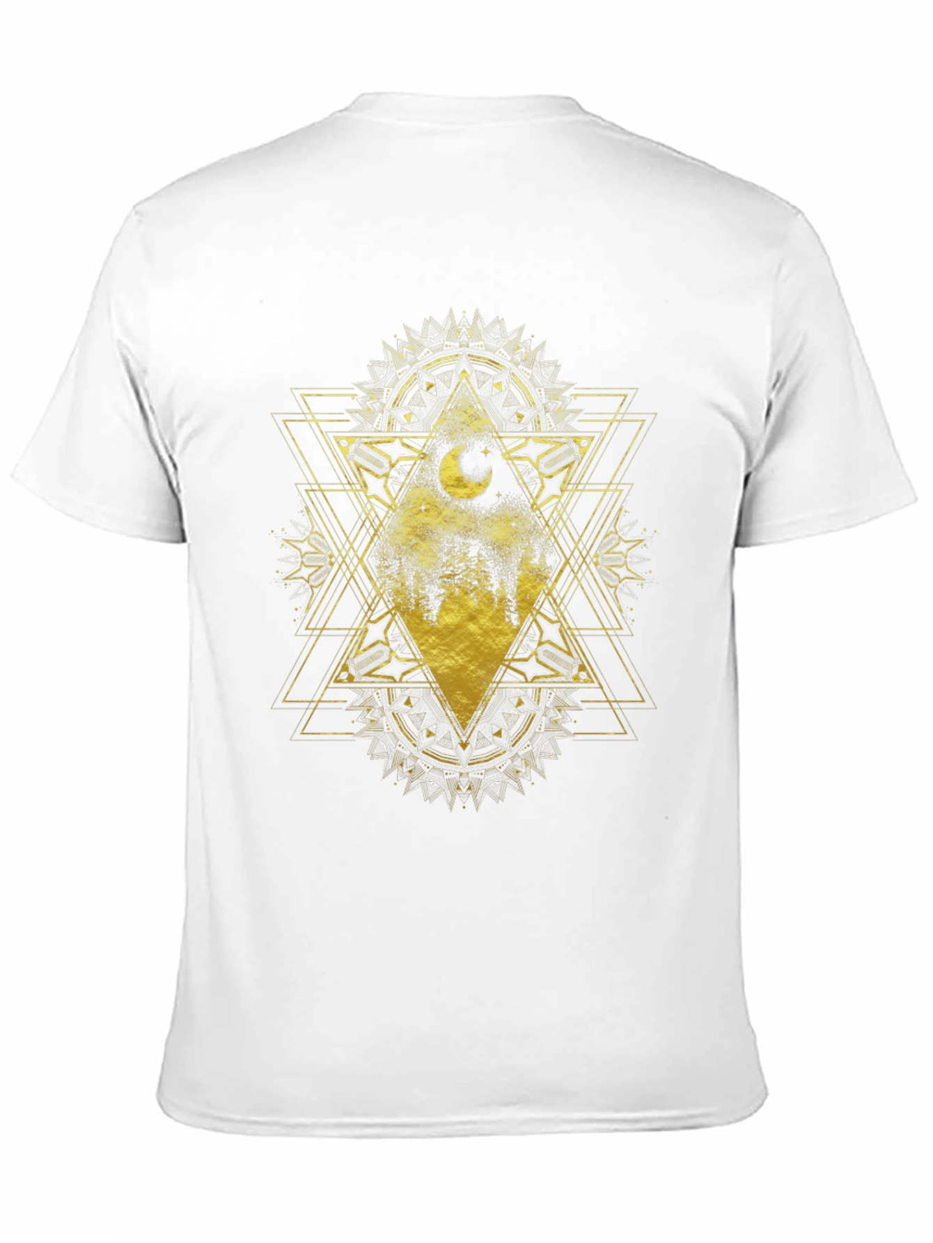 Geometric Moon Forest Graphic Tee - Black
