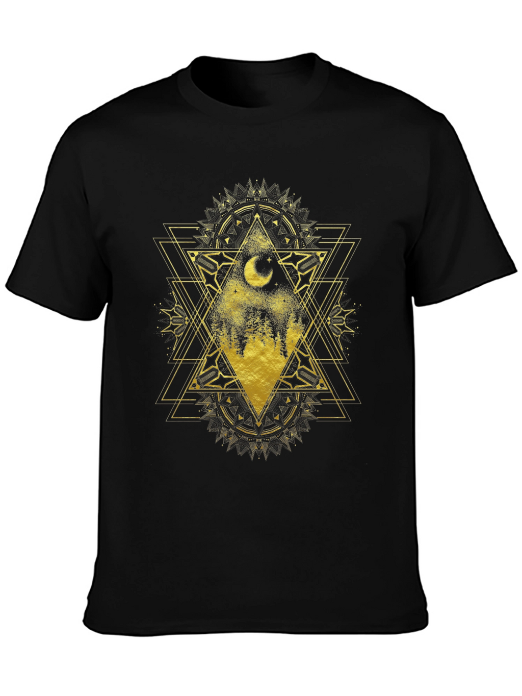 Geometric Moon Forest Graphic Tee - Black