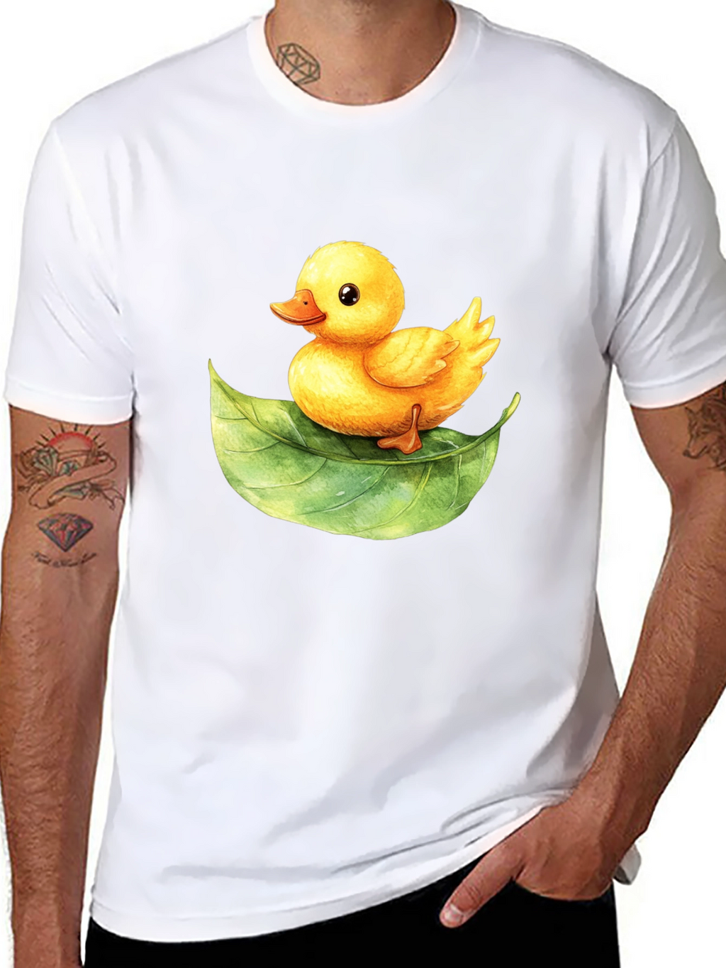 Cute Duckling on Leaf Graphic Tee