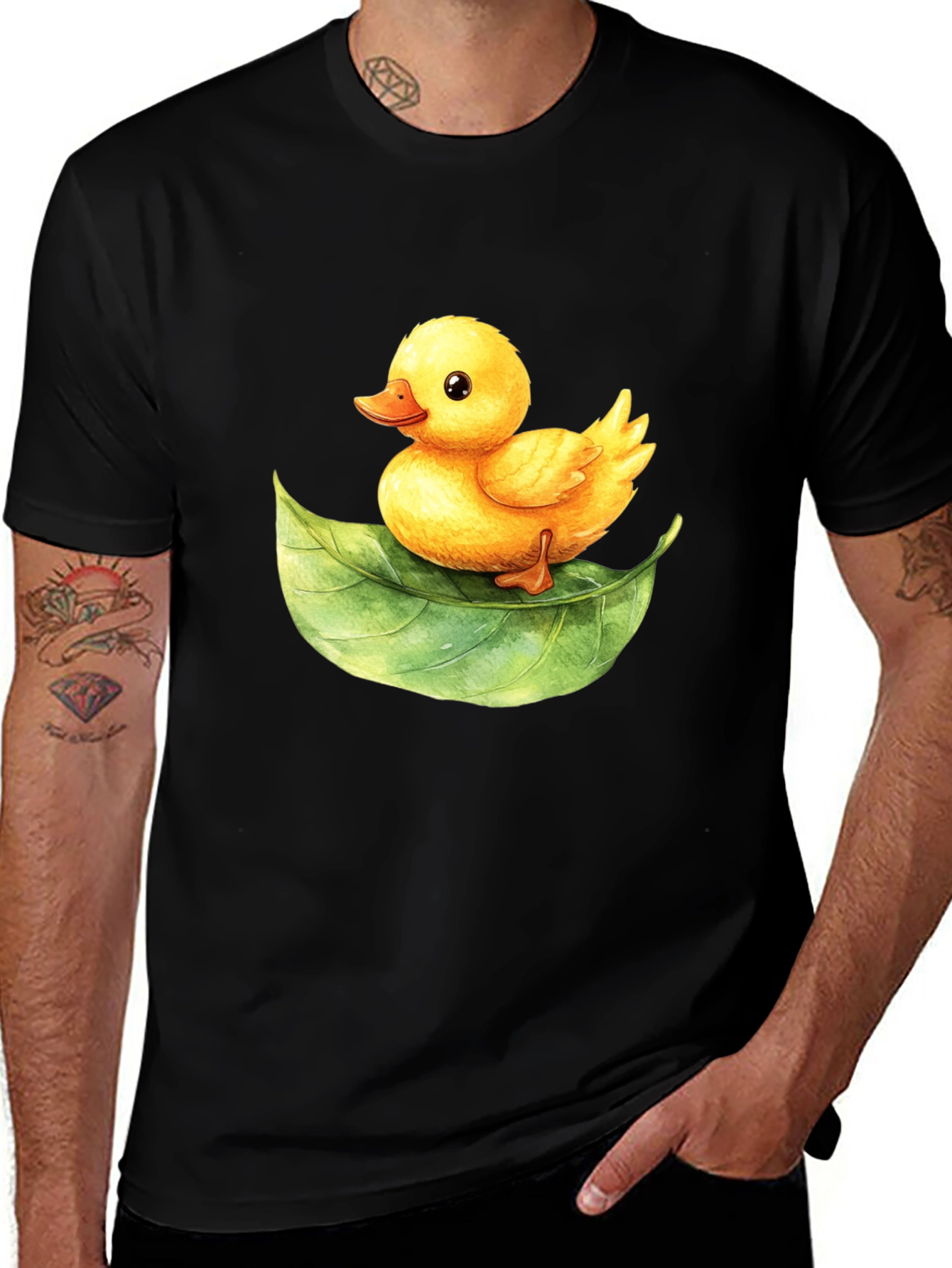Cute Duckling on Leaf Graphic Tee