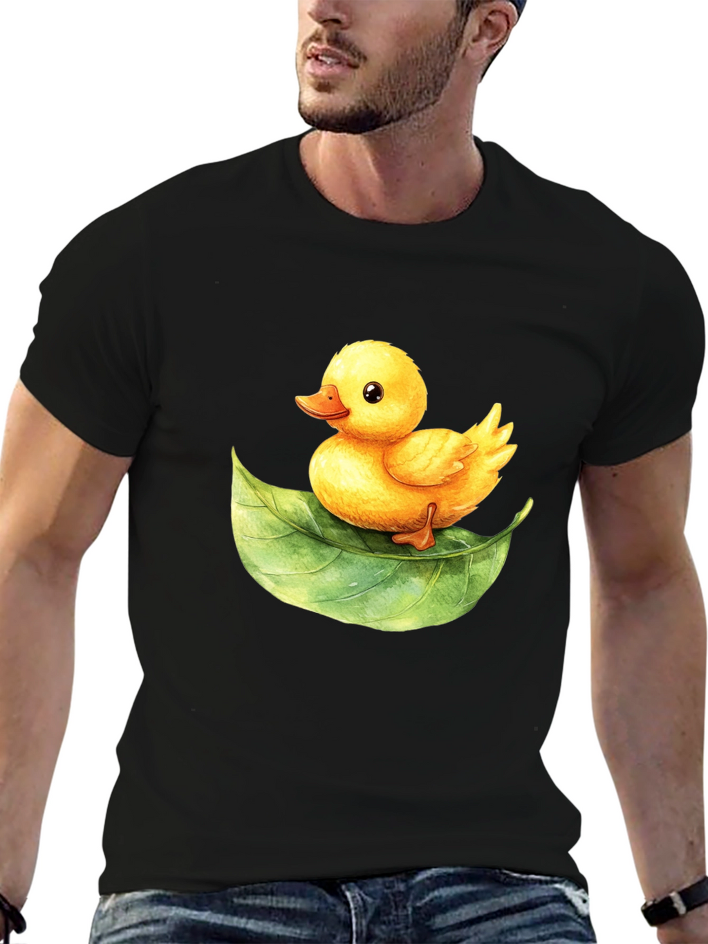 Cute Duckling on Leaf Graphic Tee