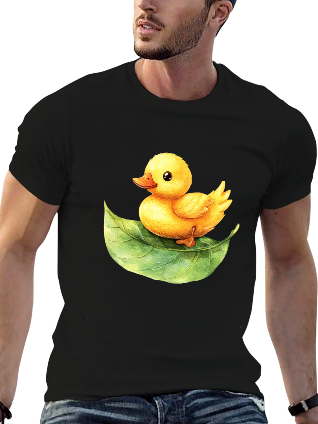 Cute Duckling on Leaf Graphic Tee