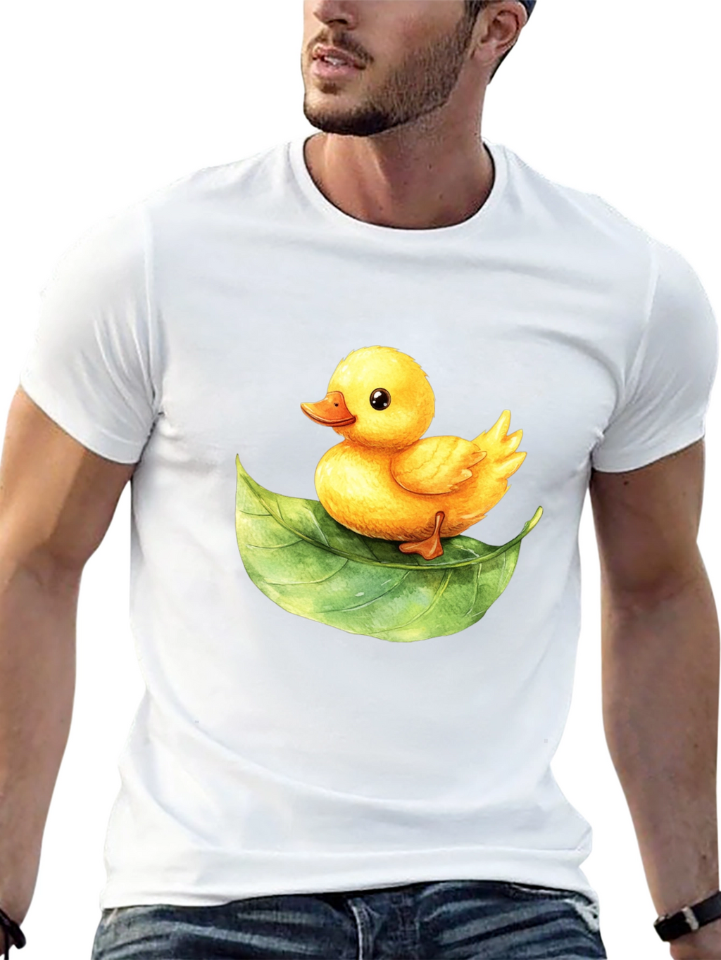 Cute Duckling on Leaf Graphic Tee